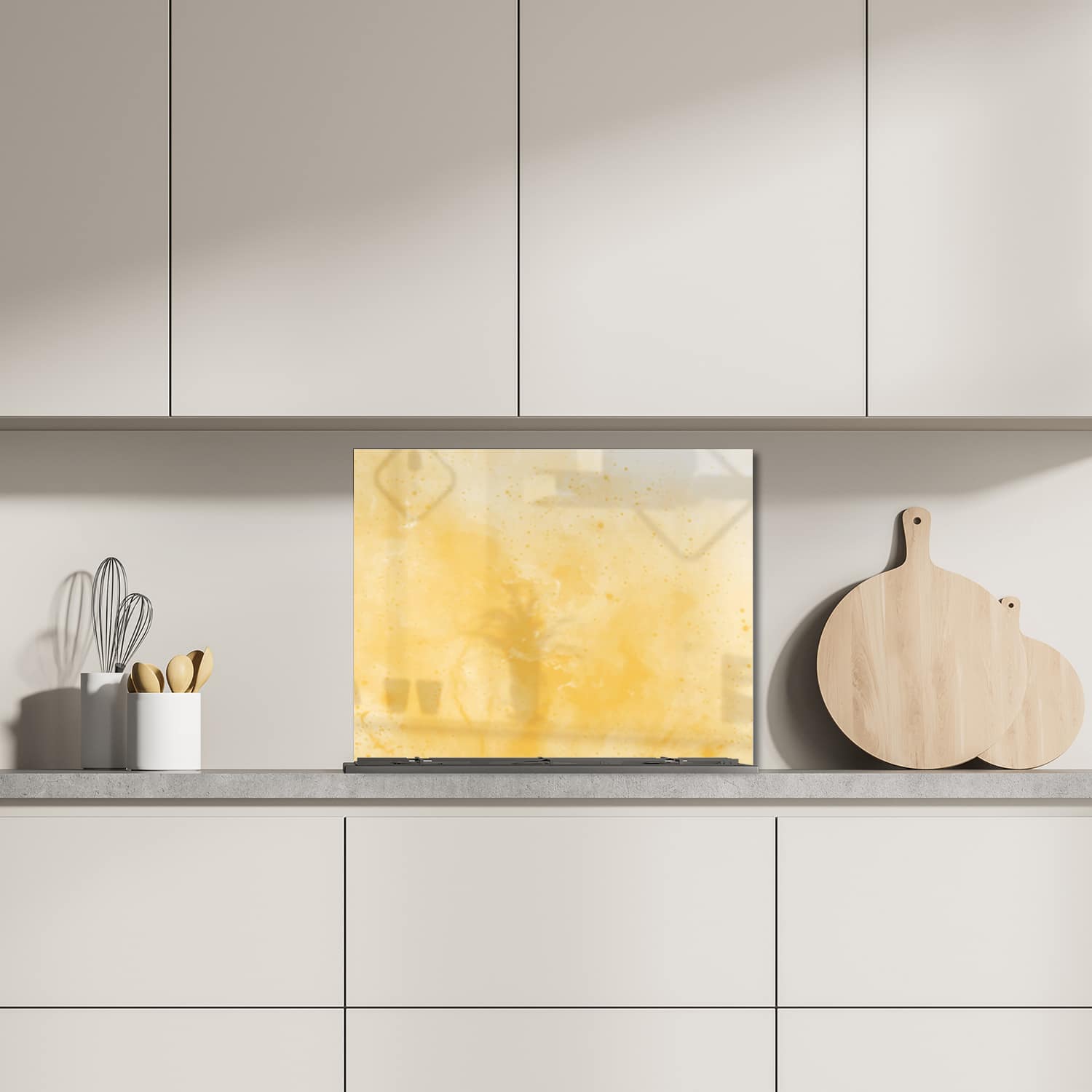 Eigen afmeting spatscherm-op-maat Keuken - Hittebestendig gehard glas - Gele Waterverf