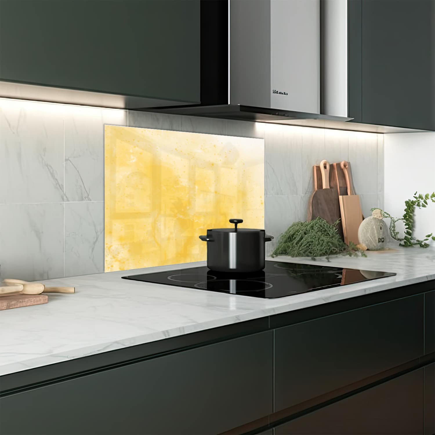 Eigen afmeting spatscherm-op-maat Keuken - Hittebestendig gehard glas - Gele Waterverf