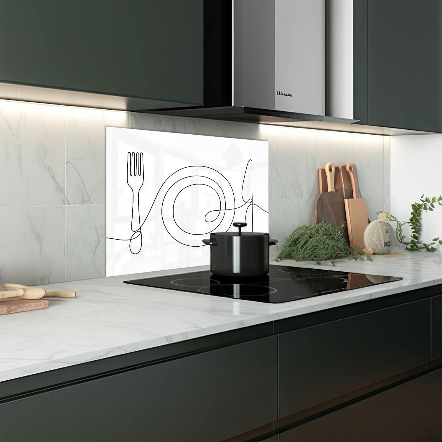 Eigen afmeting spatscherm-op-maat Keuken - Hittebestendig gehard glas - Lijnkunst Eettafel