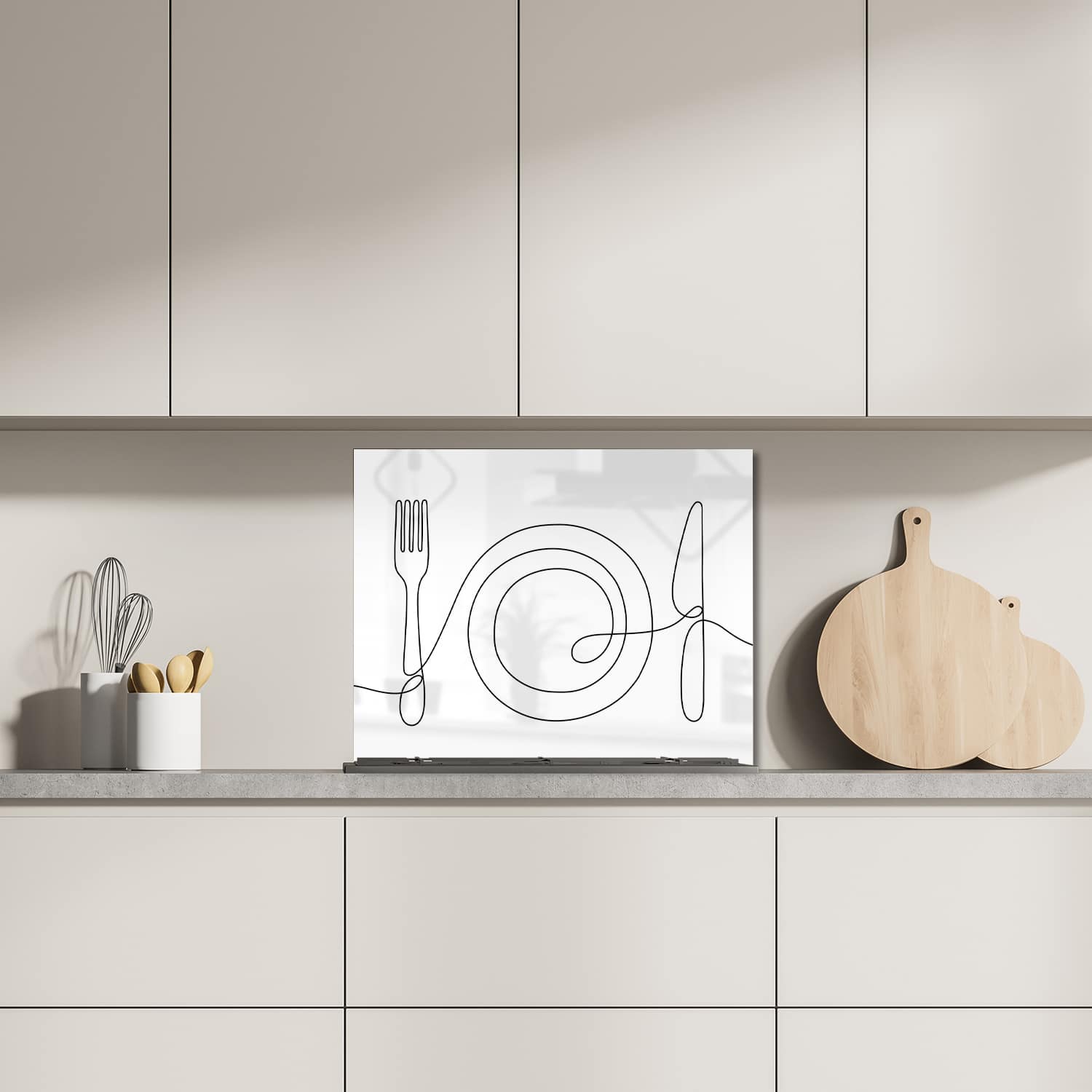 Eigen afmeting spatscherm-op-maat Keuken - Hittebestendig gehard glas - Lijnkunst Eettafel