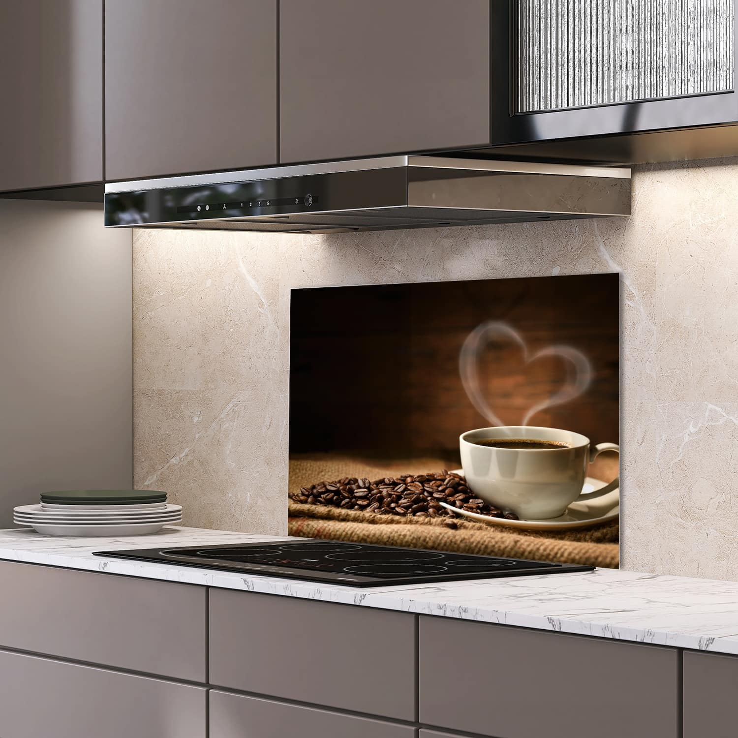 Eigen afmeting spatscherm-op-maat Keuken - Hittebestendig gehard glas - Koffie met een Hart