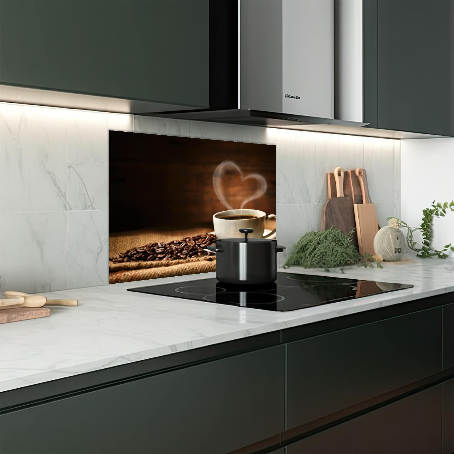 Eigen afmeting spatscherm-op-maat Keuken - Hittebestendig gehard glas - Koffie met een Hart