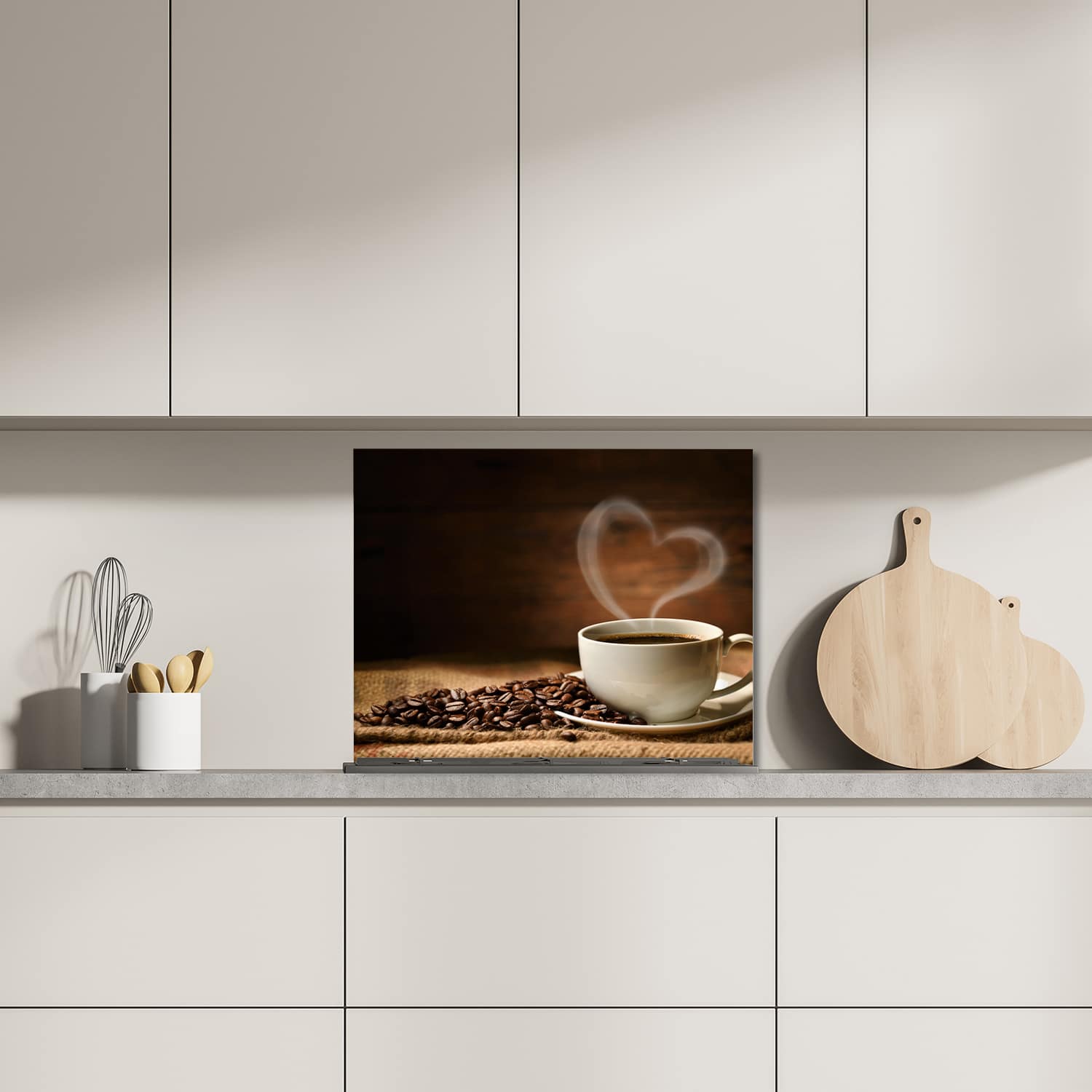 Eigen afmeting spatscherm-op-maat Keuken - Hittebestendig gehard glas - Koffie met een Hart
