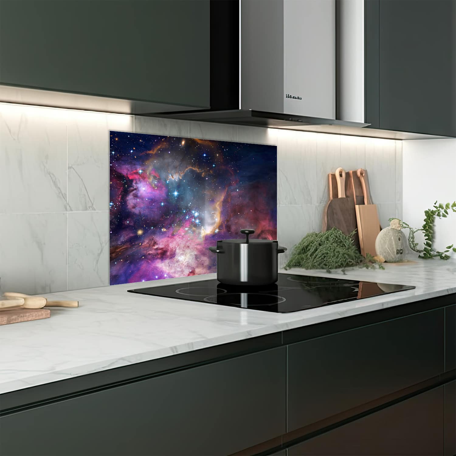 Eigen afmeting spatscherm-op-maat Keuken - Hittebestendig gehard glas - Kleuren van de Melkweg