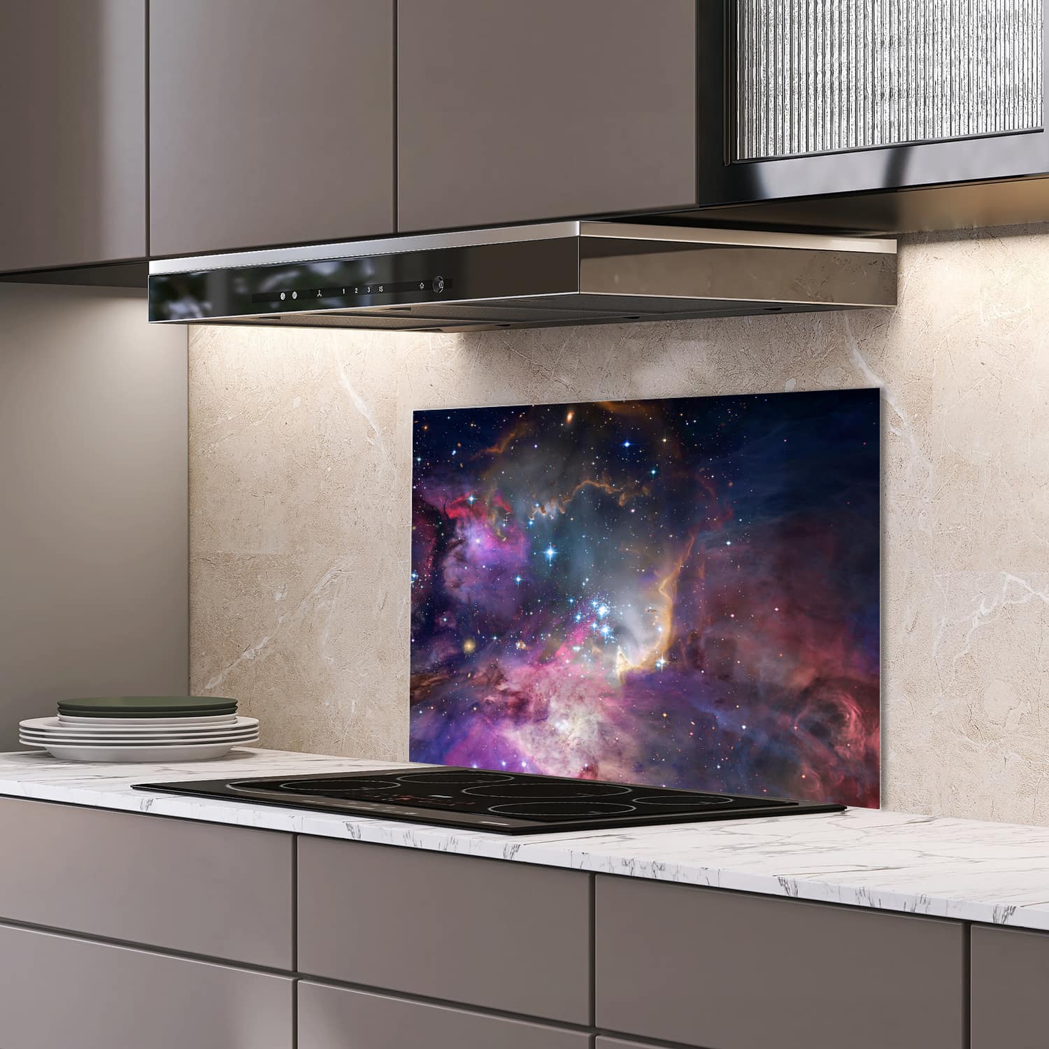 Eigen afmeting spatscherm-op-maat Keuken - Hittebestendig gehard glas - Kleuren van de Melkweg