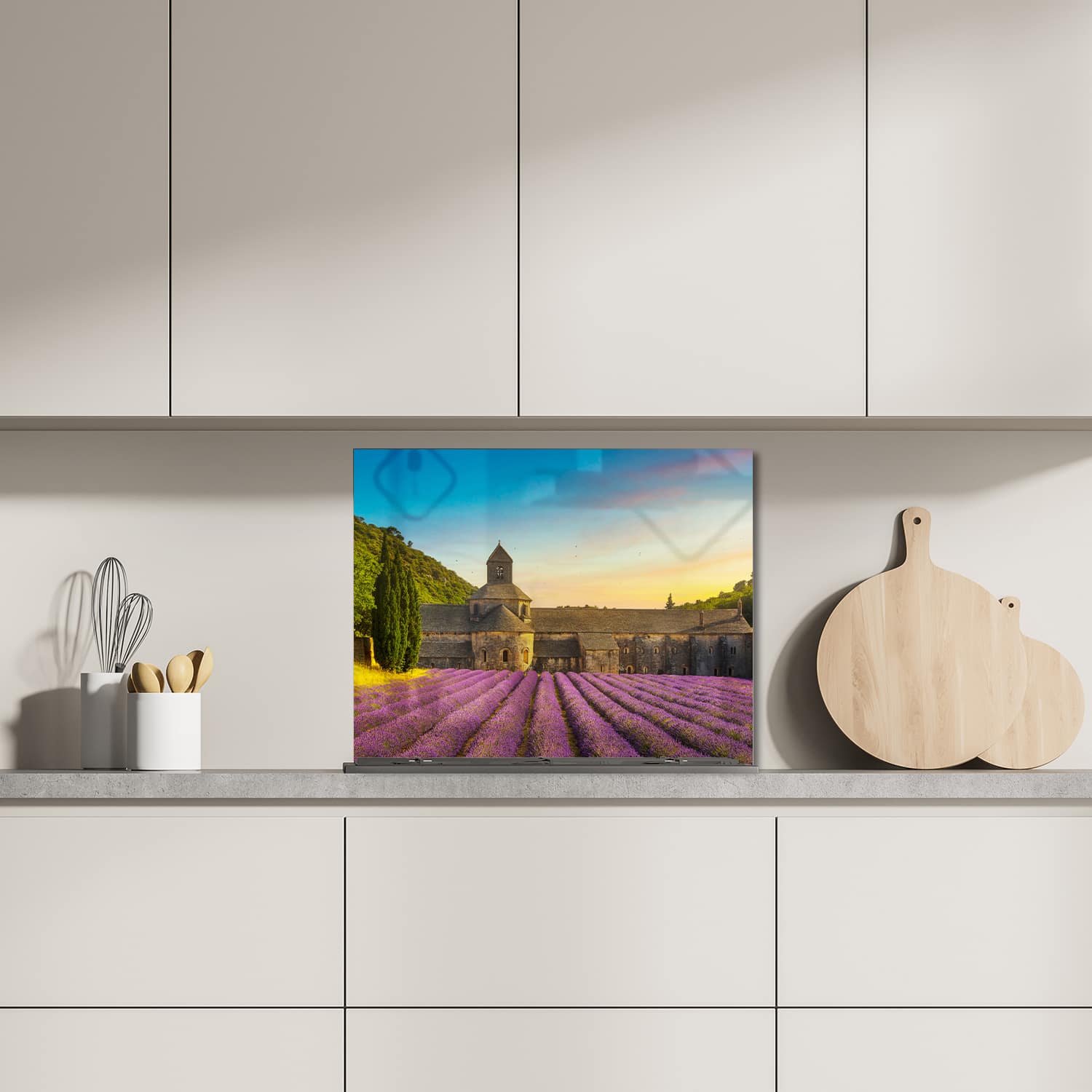 Eigen afmeting spatscherm-op-maat Keuken - Hittebestendig gehard glas - Abdij van SÃÆ Æ Â©nanque met Lavendelvelden
