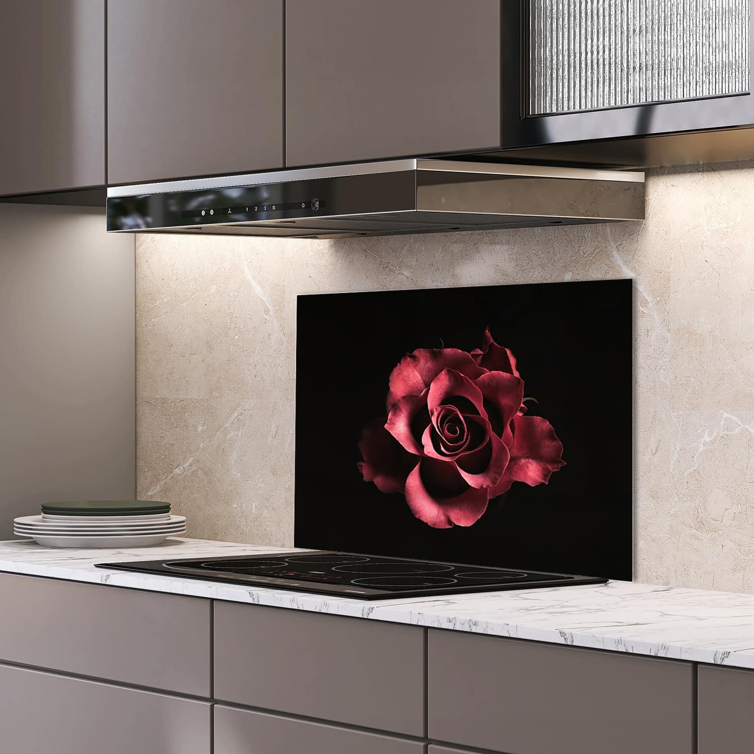Eigen afmeting spatscherm-op-maat Keuken - Hittebestendig gehard glas - Fluwelen Roos