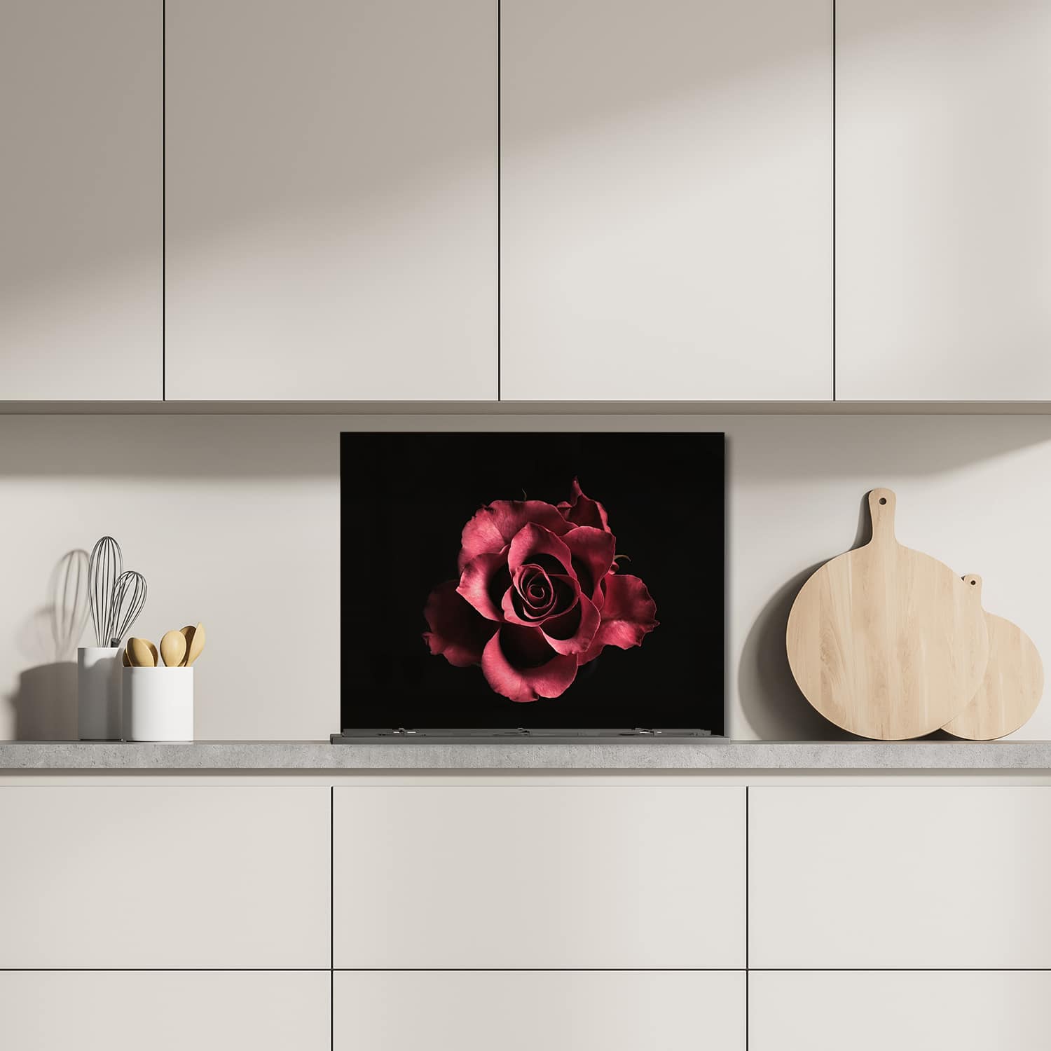 Eigen afmeting spatscherm-op-maat Keuken - Hittebestendig gehard glas - Fluwelen Roos
