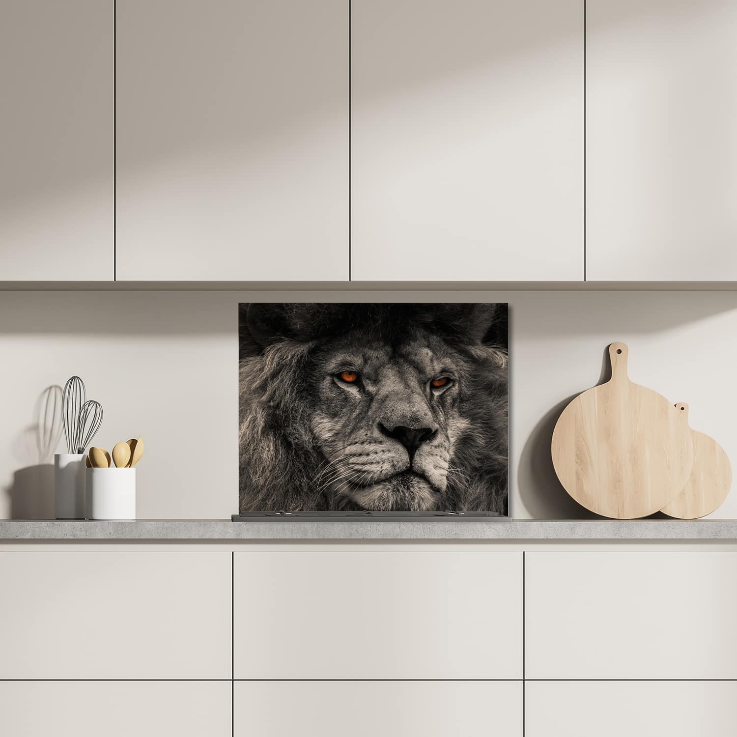 Eigen afmeting spatscherm-op-maat Keuken - Hittebestendig gehard glas - Leeuw Close-Up