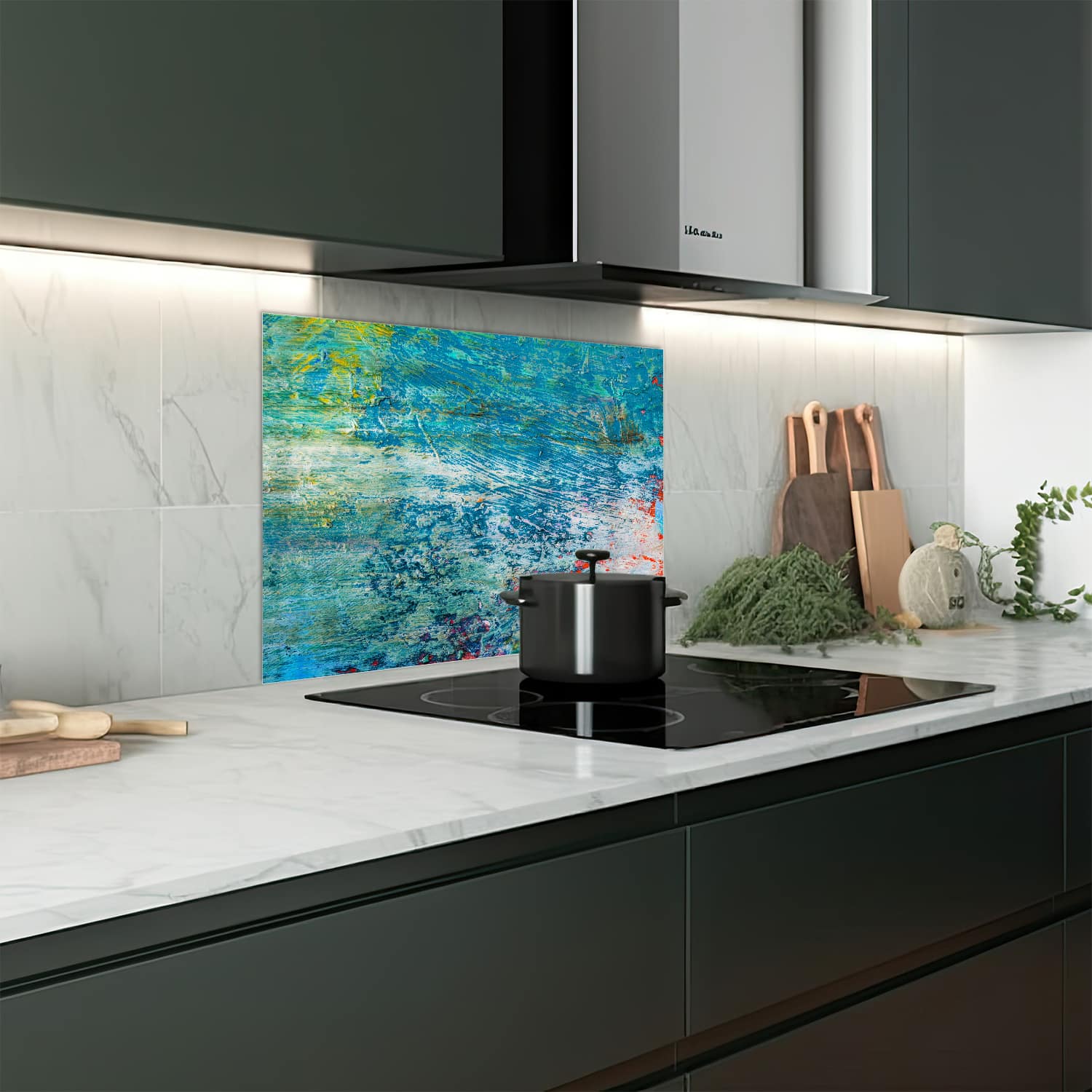 Eigen afmeting spatscherm-op-maat Keuken - Hittebestendig gehard glas - Helder Olieverfpalet