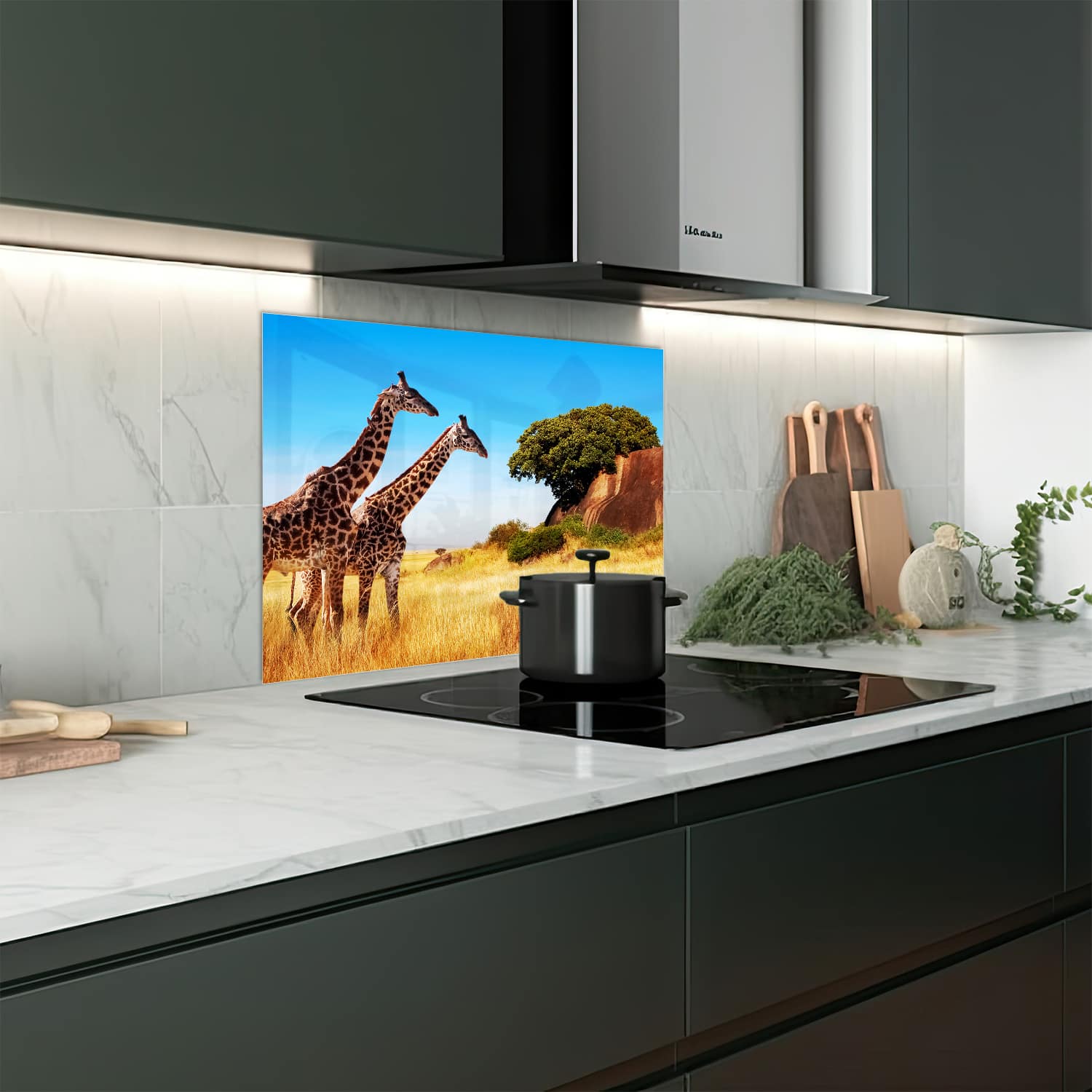 Eigen afmeting spatscherm-op-maat Keuken - Hittebestendig gehard glas - Giraffen