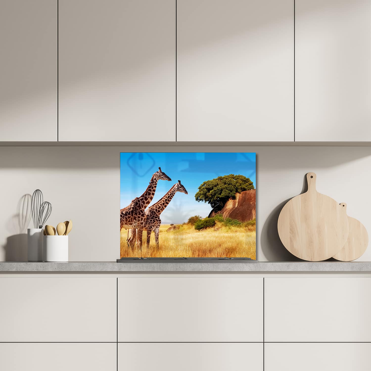 Eigen afmeting spatscherm-op-maat Keuken - Hittebestendig gehard glas - Giraffen
