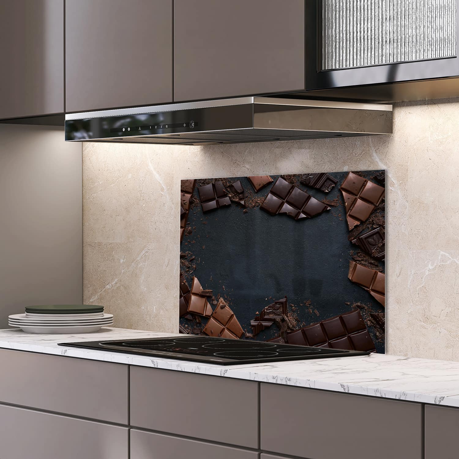 Eigen afmeting spatscherm-op-maat Keuken - Hittebestendig gehard glas - Chocolade