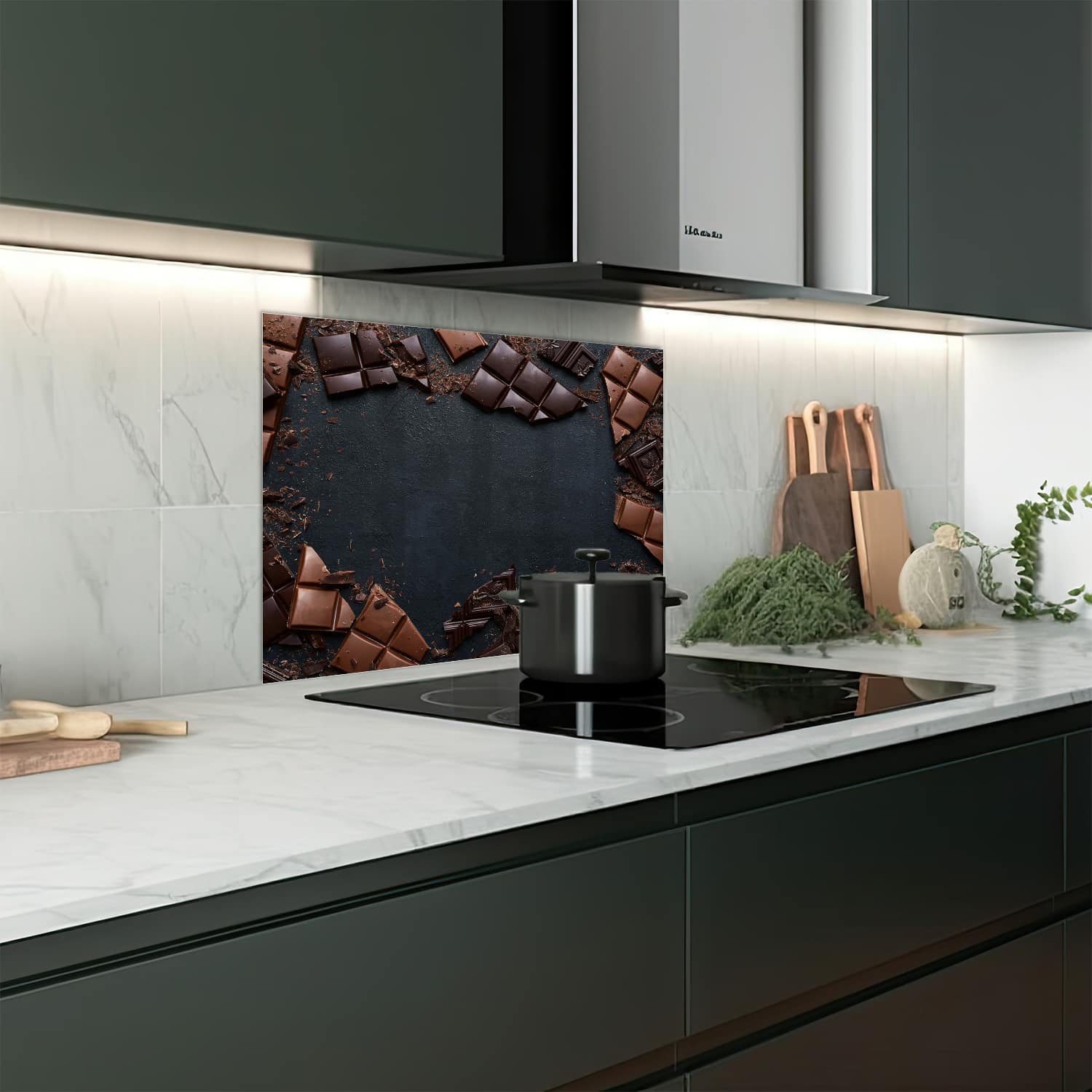 Eigen afmeting spatscherm-op-maat Keuken - Hittebestendig gehard glas - Chocolade