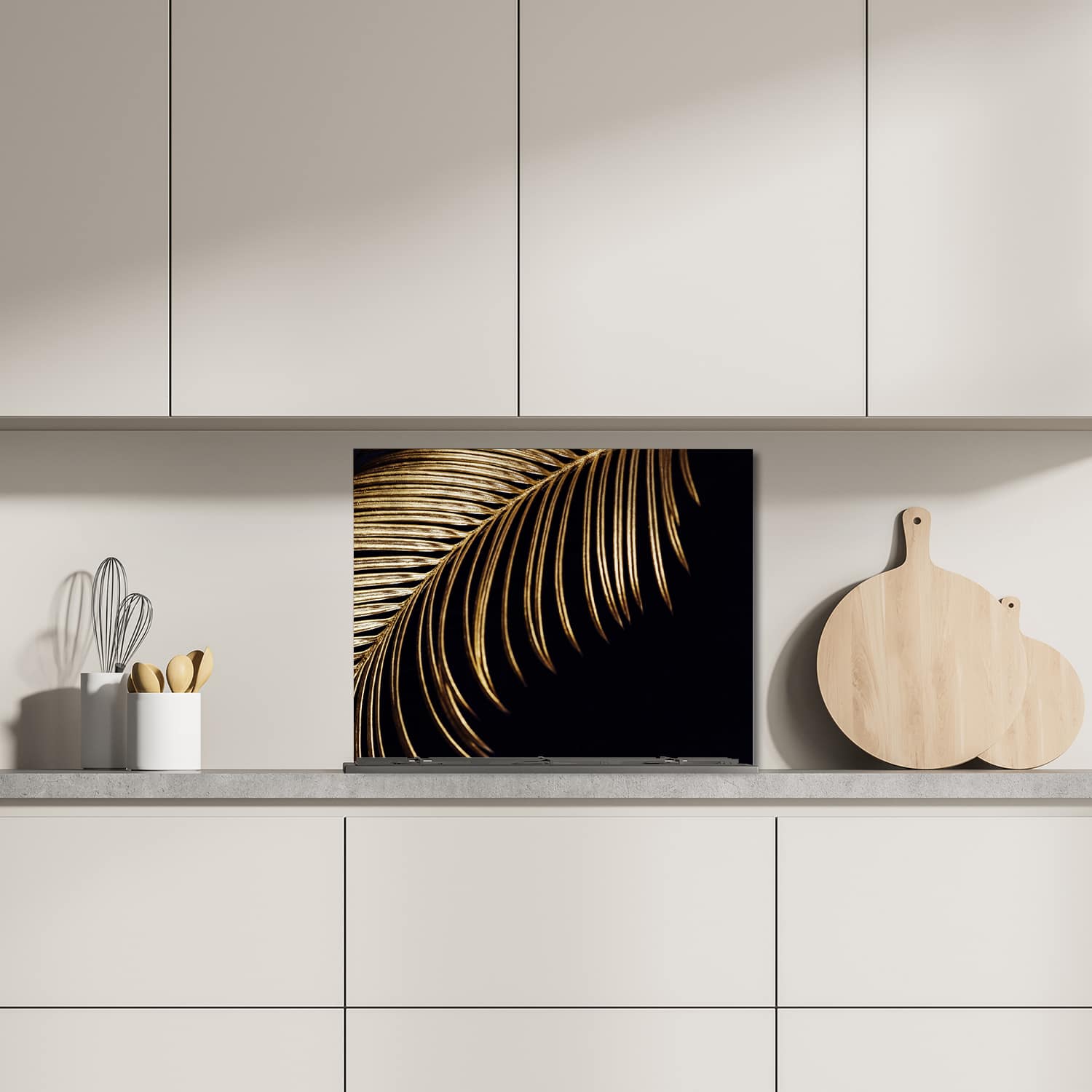 Eigen afmeting spatscherm-op-maat Keuken - Hittebestendig gehard glas - Tropische Gouden Bladeren
