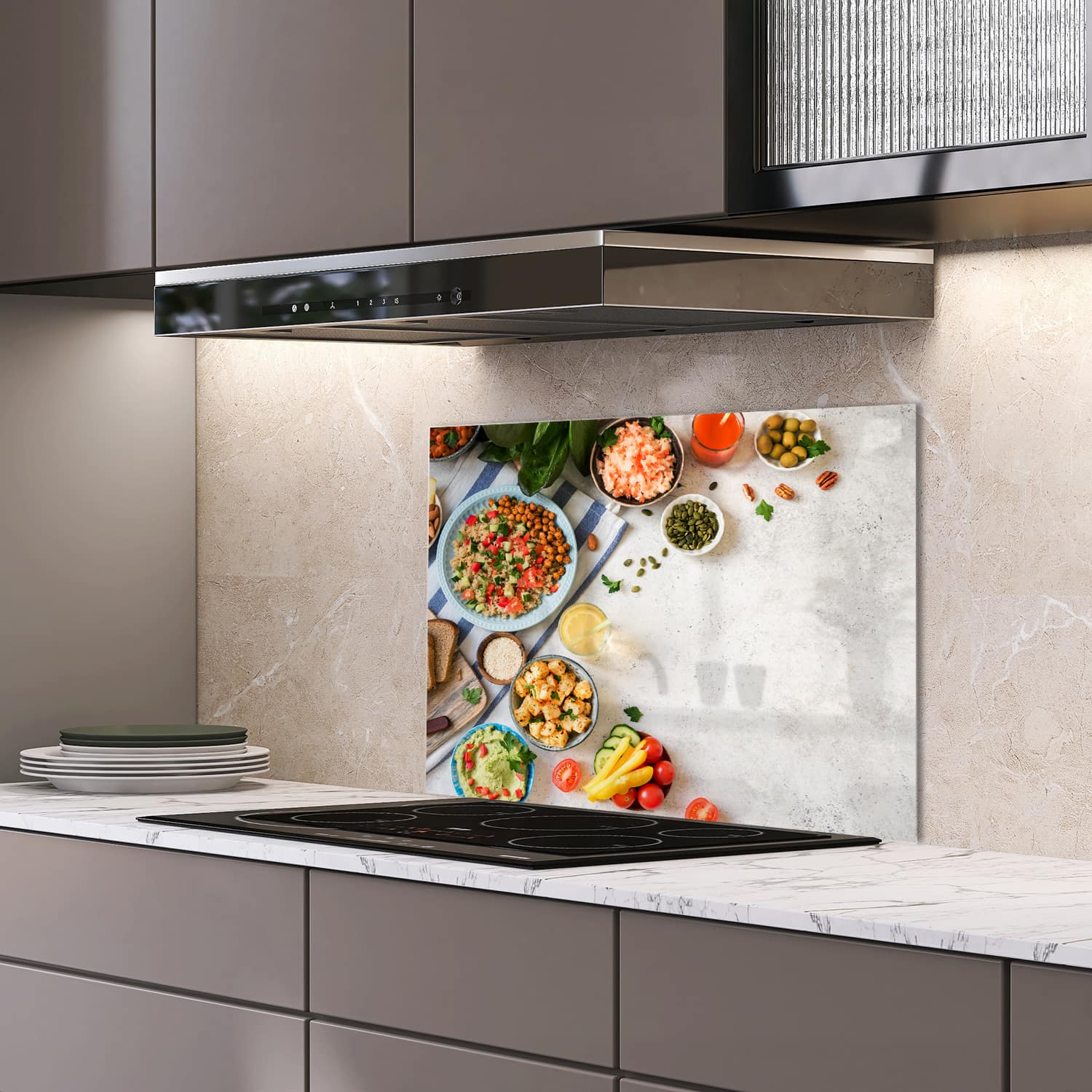Eigen afmeting spatscherm-op-maat Keuken - Hittebestendig gehard glas - Verse Smaken