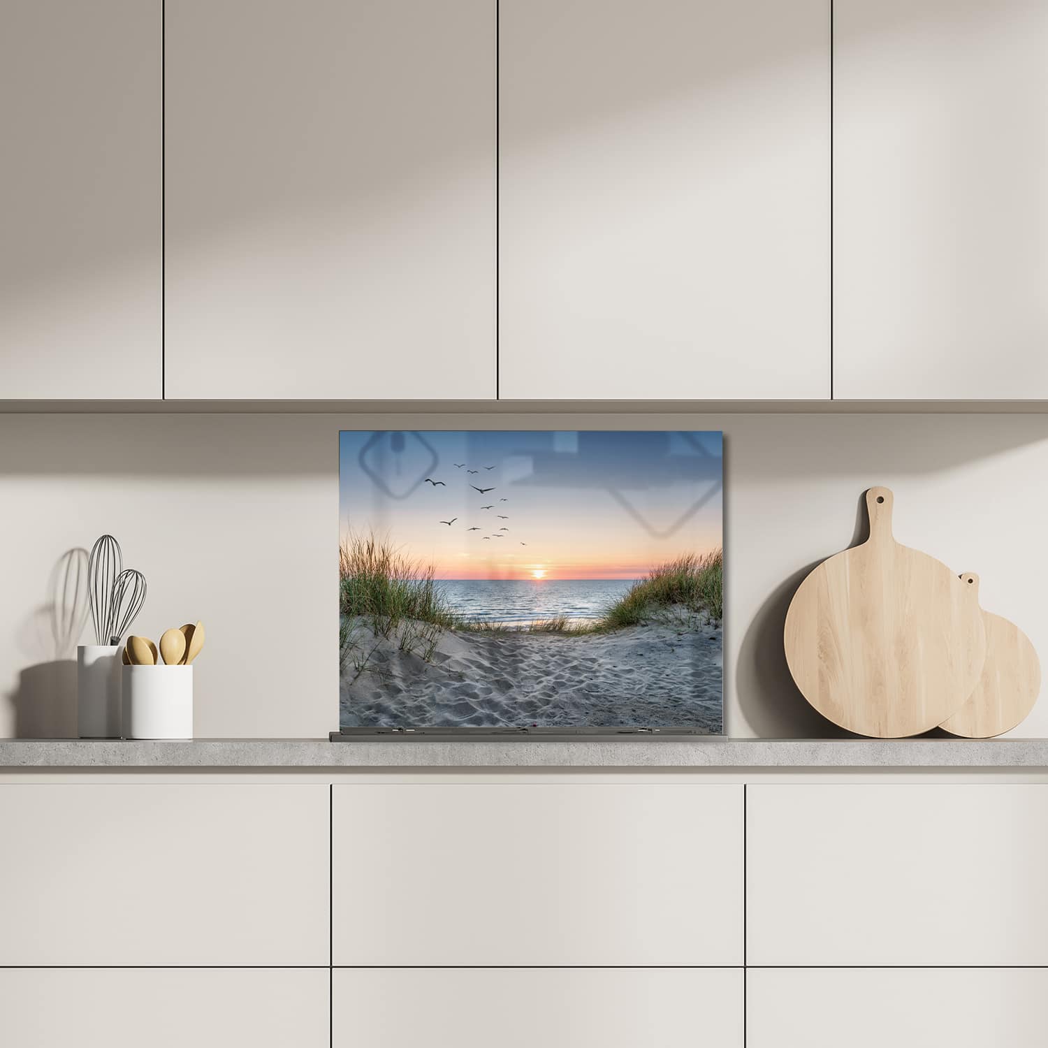 Eigen afmeting spatscherm-op-maat Keuken - Hittebestendig gehard glas - Duinen bij Zonsondergang