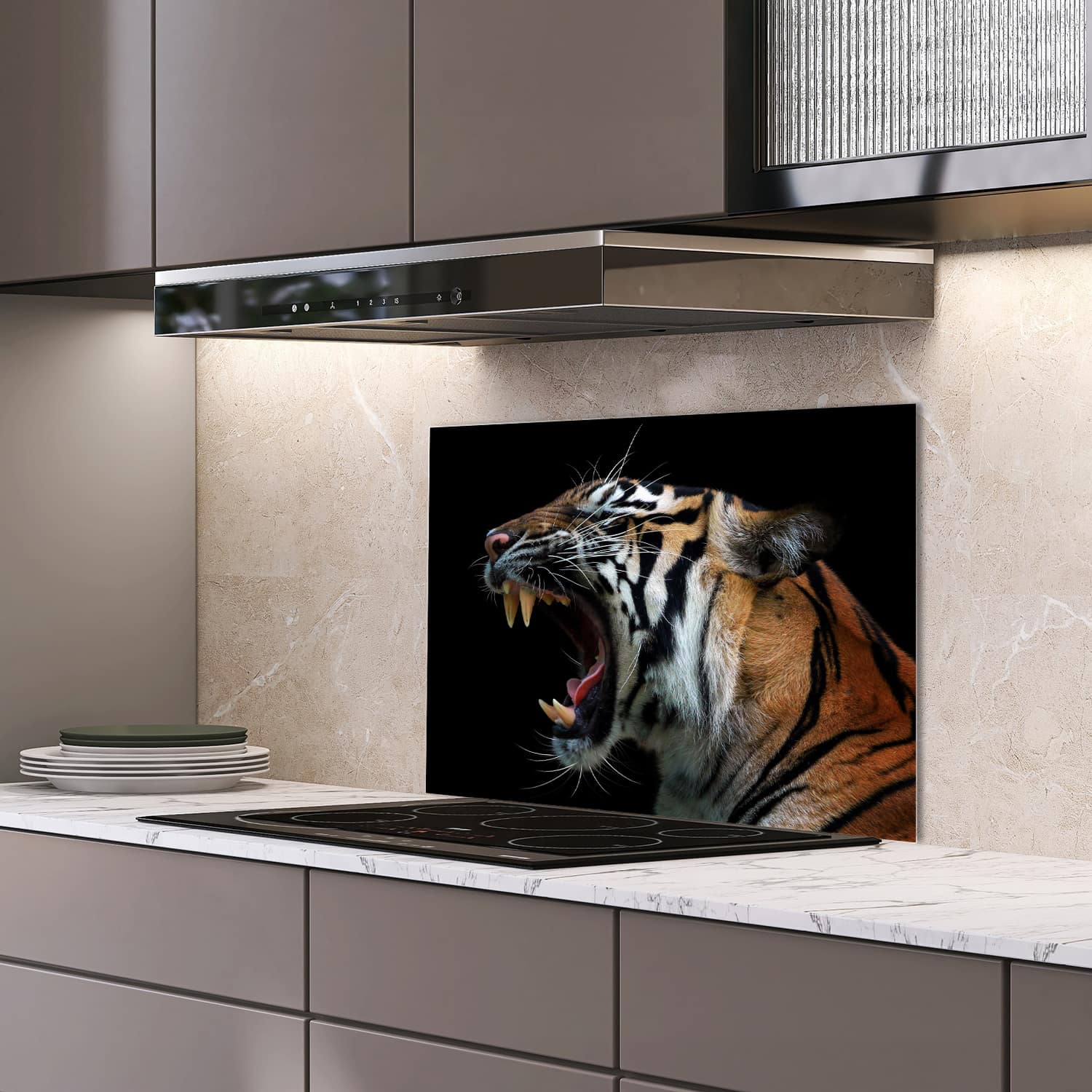 Eigen afmeting spatscherm-op-maat Keuken - Hittebestendig gehard glas - Kop van Sumateraanse Tijger
