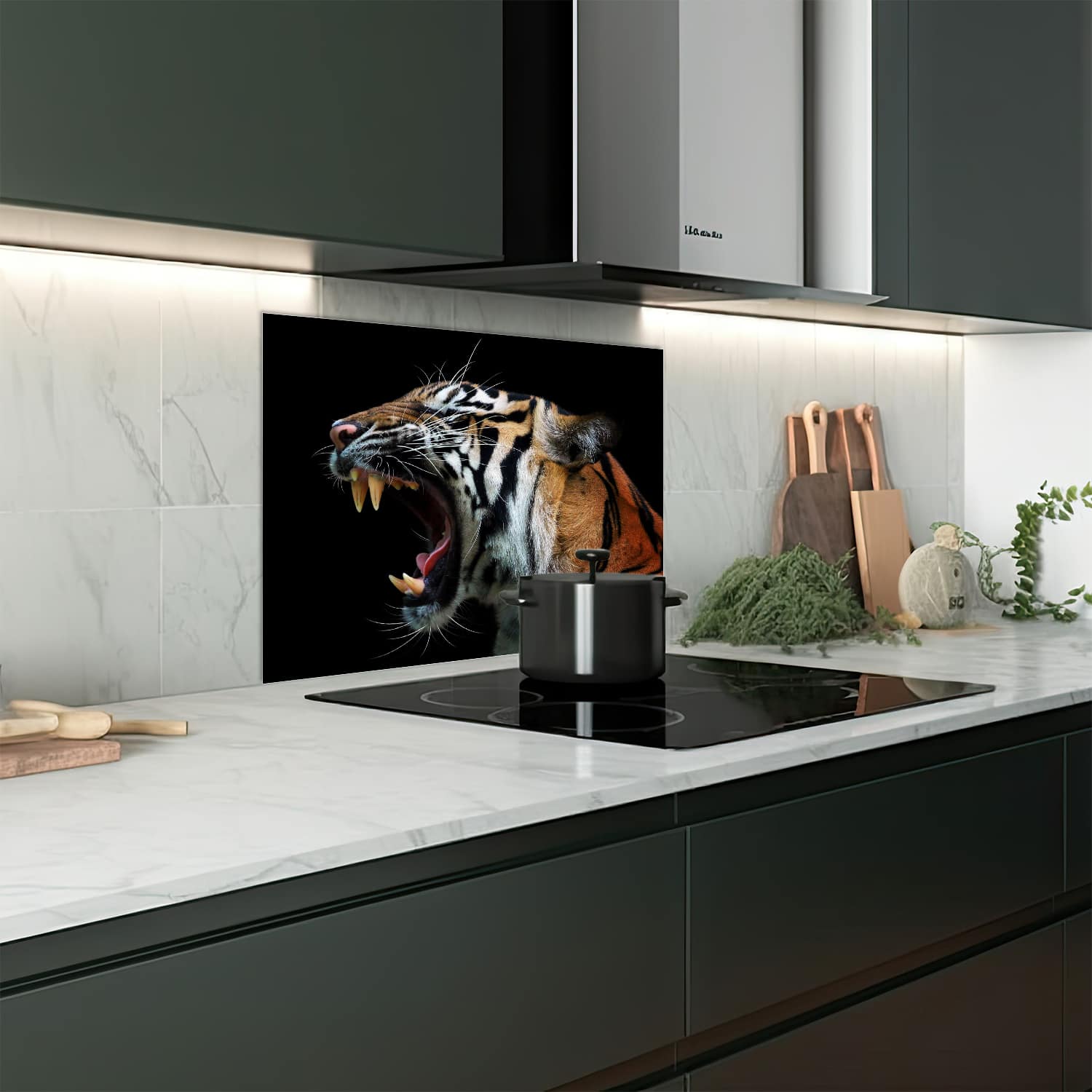 Eigen afmeting spatscherm-op-maat Keuken - Hittebestendig gehard glas - Kop van Sumateraanse Tijger