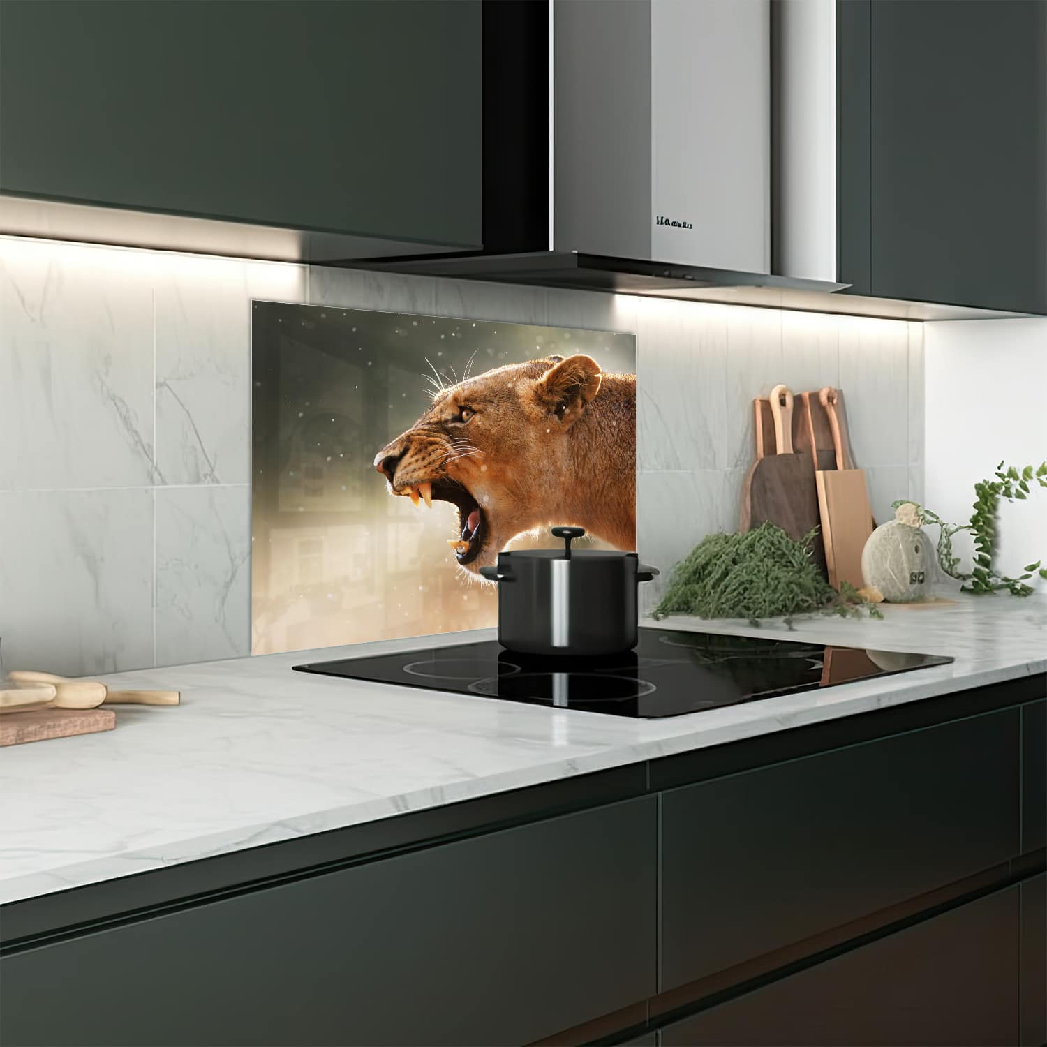 Eigen afmeting spatscherm-op-maat Keuken - Hittebestendig gehard glas - Woeste Leeuwin