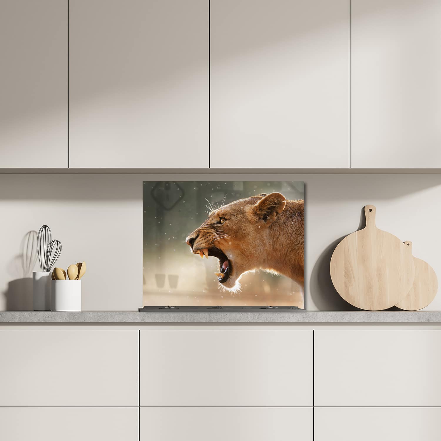 Eigen afmeting spatscherm-op-maat Keuken - Hittebestendig gehard glas - Woeste Leeuwin