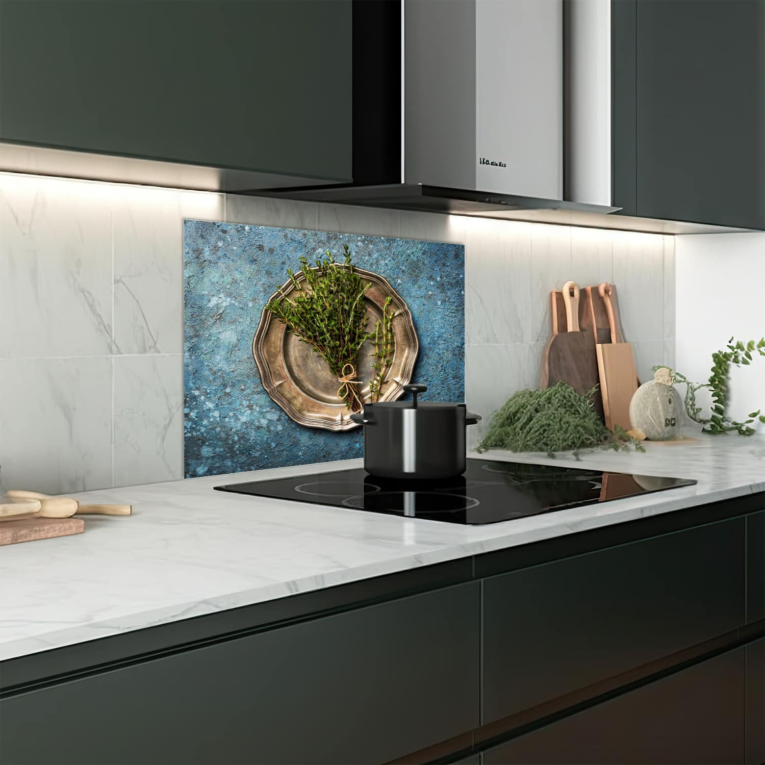 Eigen afmeting spatscherm-op-maat Keuken - Hittebestendig gehard glas - Verse Tijm