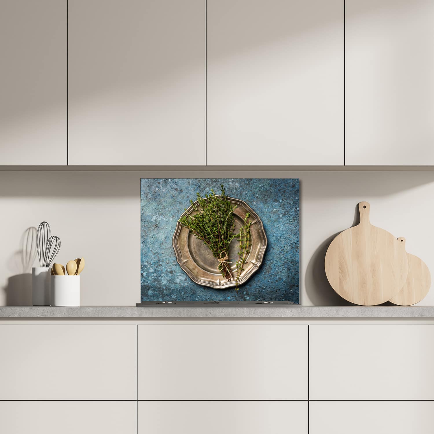 Eigen afmeting spatscherm-op-maat Keuken - Hittebestendig gehard glas - Verse Tijm