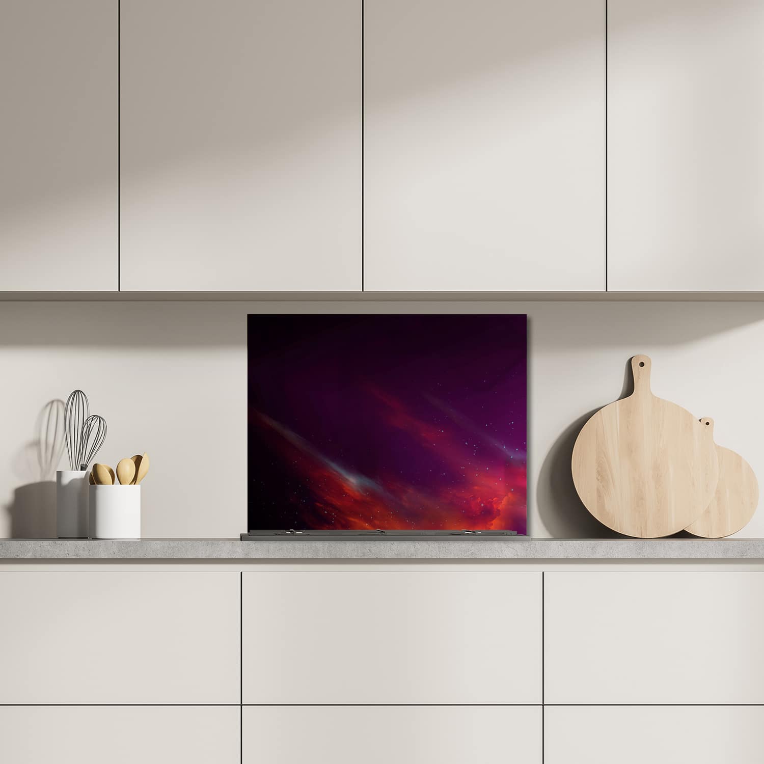 Eigen afmeting spatscherm-op-maat Keuken - Hittebestendig gehard glas - Rode Ruimte Achtergrond