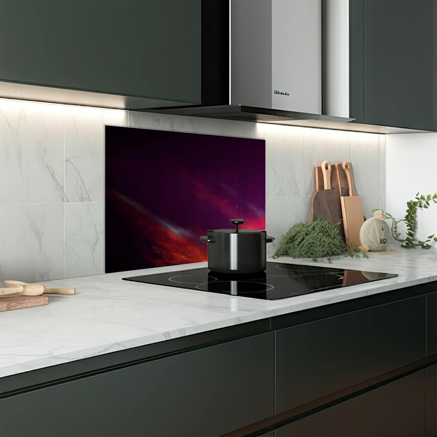 Eigen afmeting spatscherm-op-maat Keuken - Hittebestendig gehard glas - Rode Ruimte Achtergrond