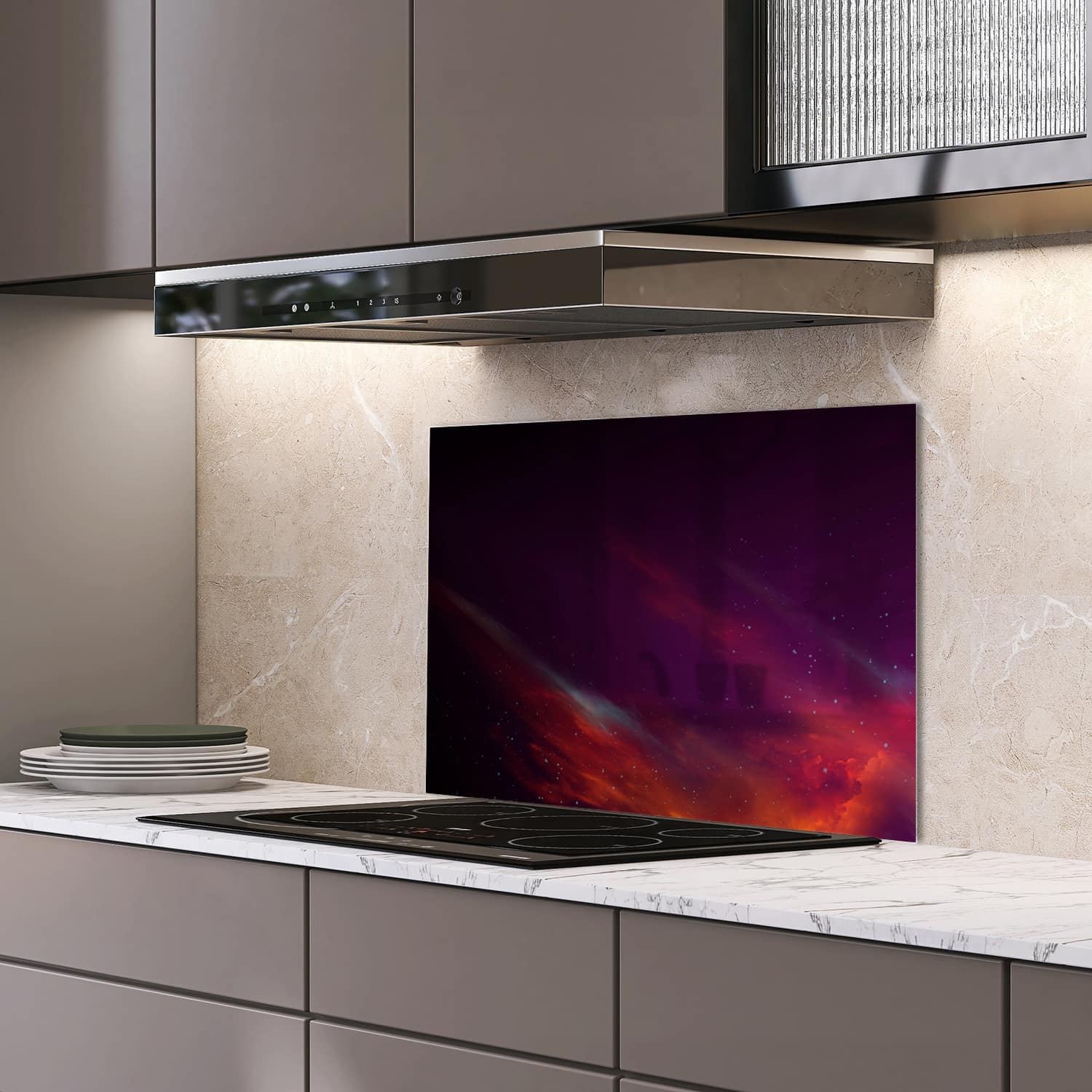 Eigen afmeting spatscherm-op-maat Keuken - Hittebestendig gehard glas - Rode Ruimte Achtergrond