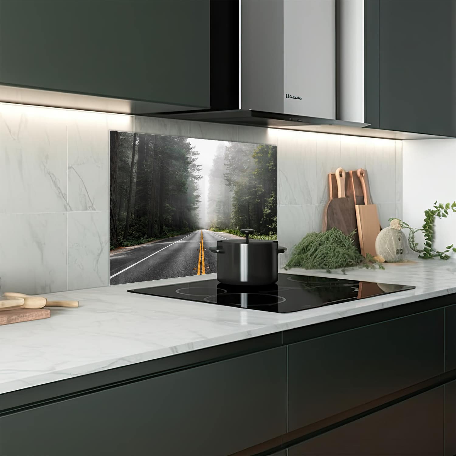 Eigen afmeting spatscherm-op-maat Keuken - Hittebestendig gehard glas - Redwood National Forest