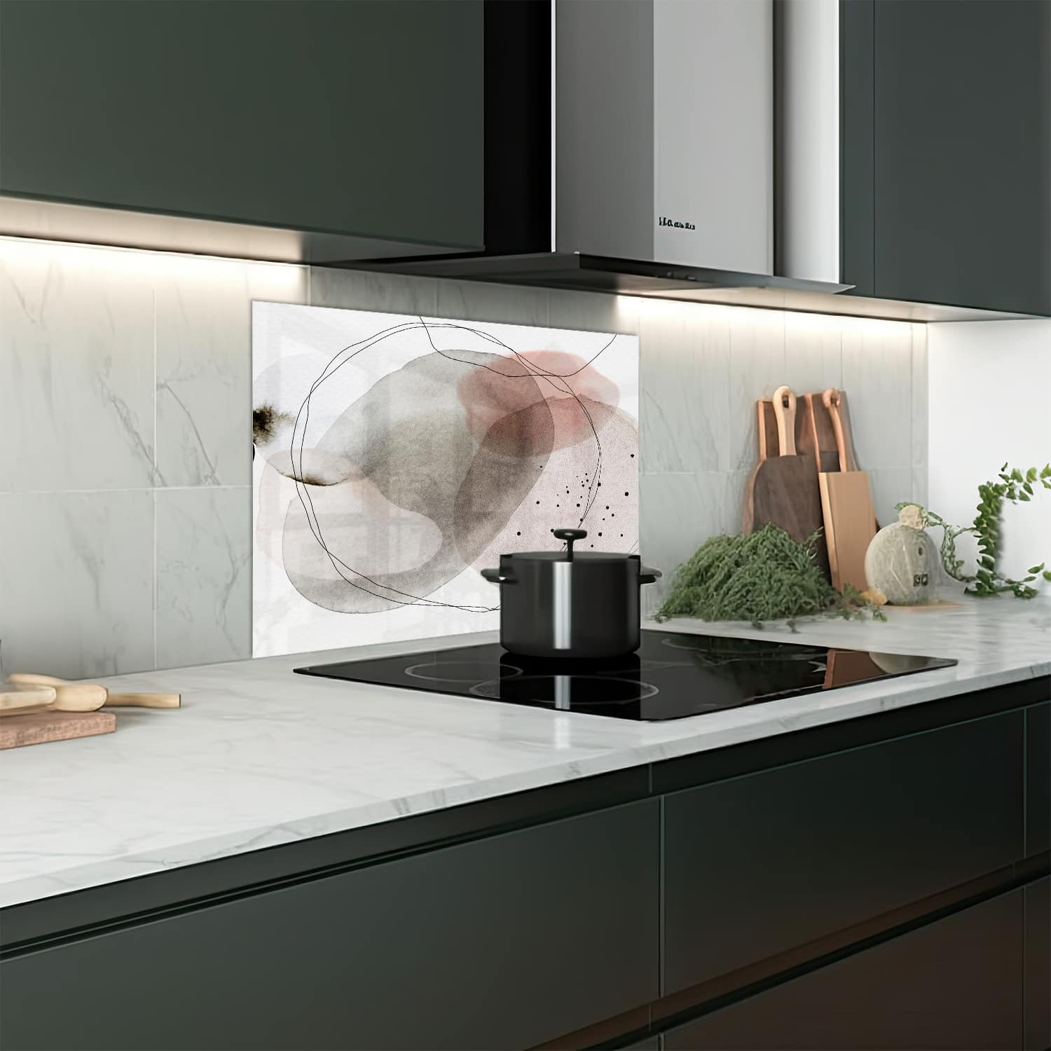 Eigen afmeting spatscherm-op-maat Keuken - Hittebestendig gehard glas - Abstract Waterverf Ontwerp
