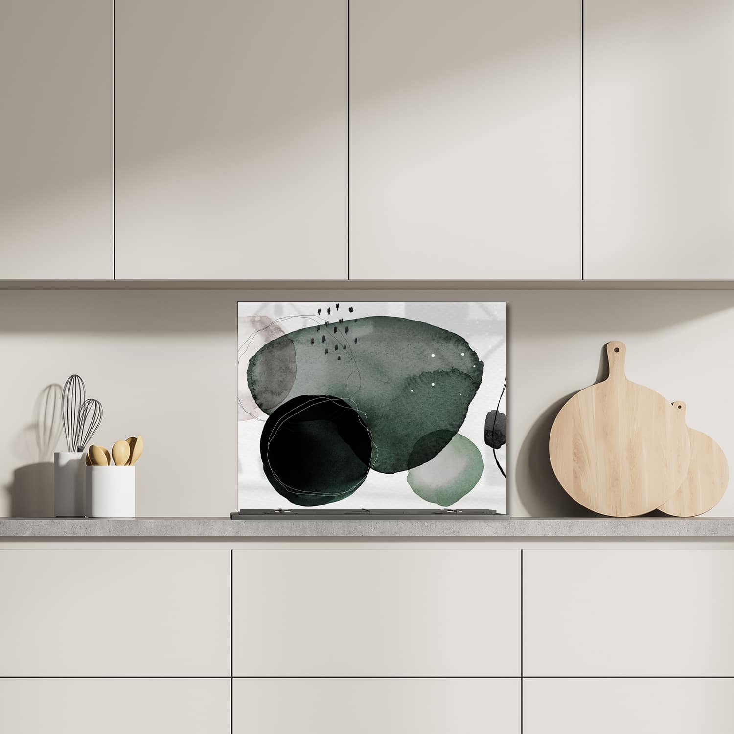 Eigen afmeting spatscherm-op-maat Keuken - Hittebestendig gehard glas - Donker Abstract Waterverf Ontwerp