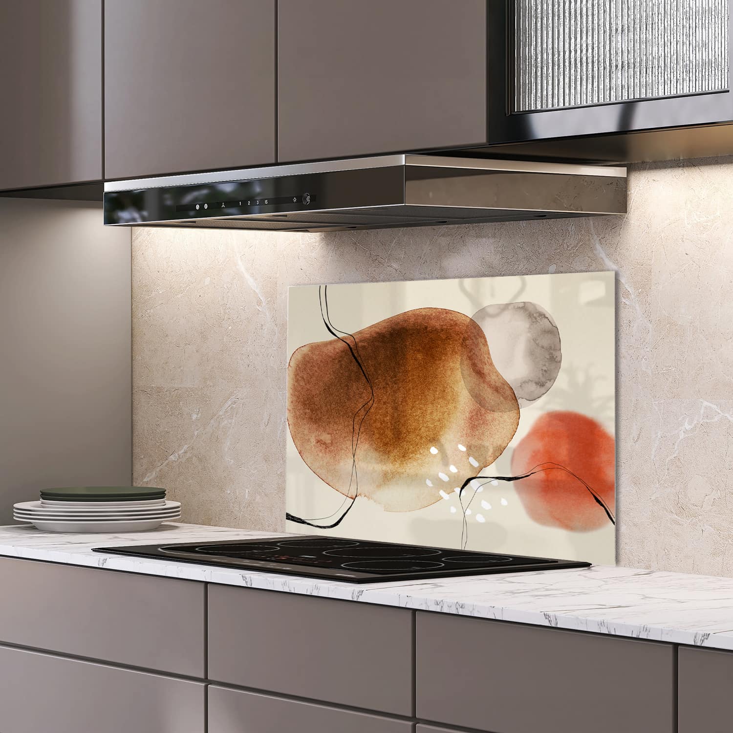 Eigen afmeting spatscherm-op-maat Keuken - Hittebestendig gehard glas - Rood Abstract Waterverf Ontwerp