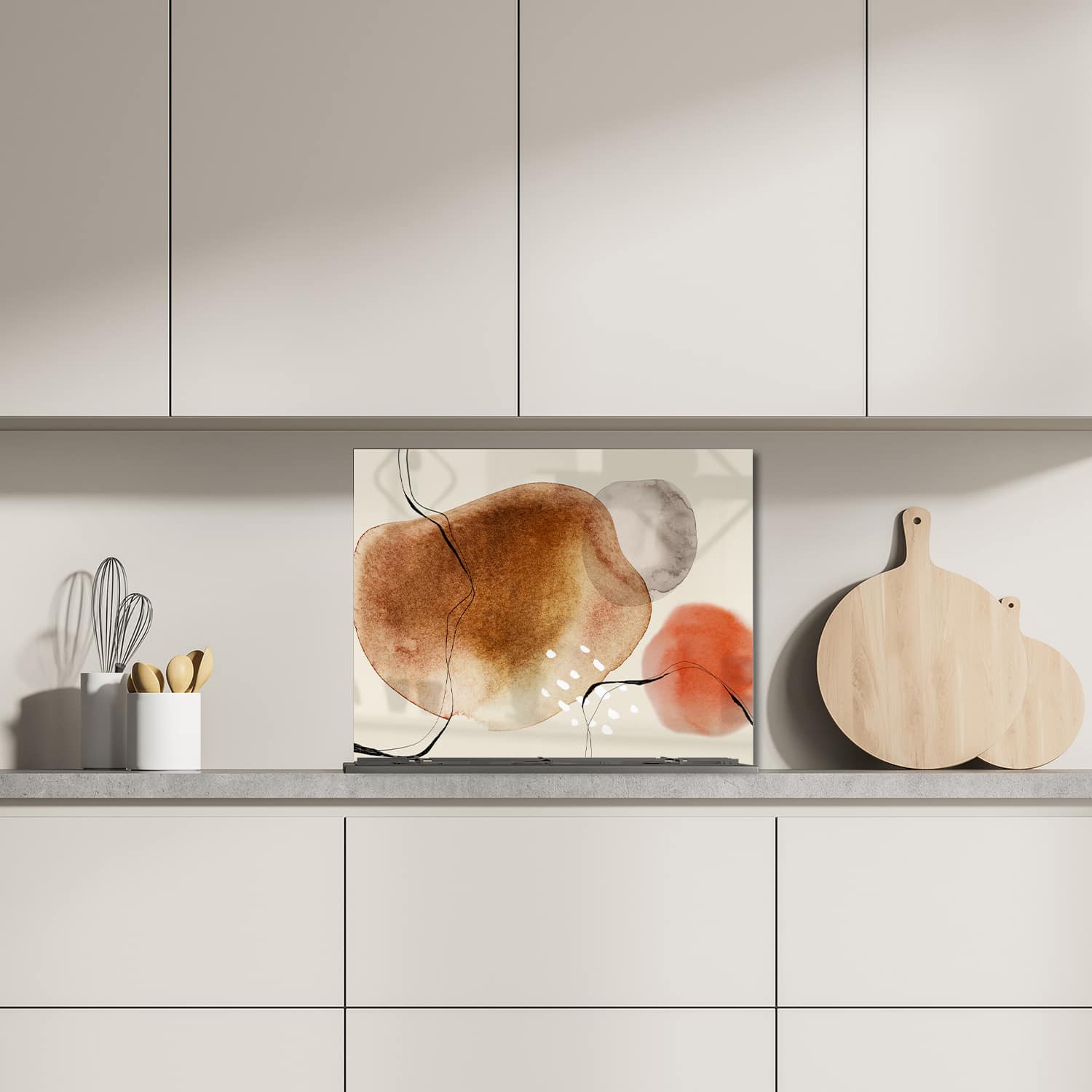 Eigen afmeting spatscherm-op-maat Keuken - Hittebestendig gehard glas - Rood Abstract Waterverf Ontwerp