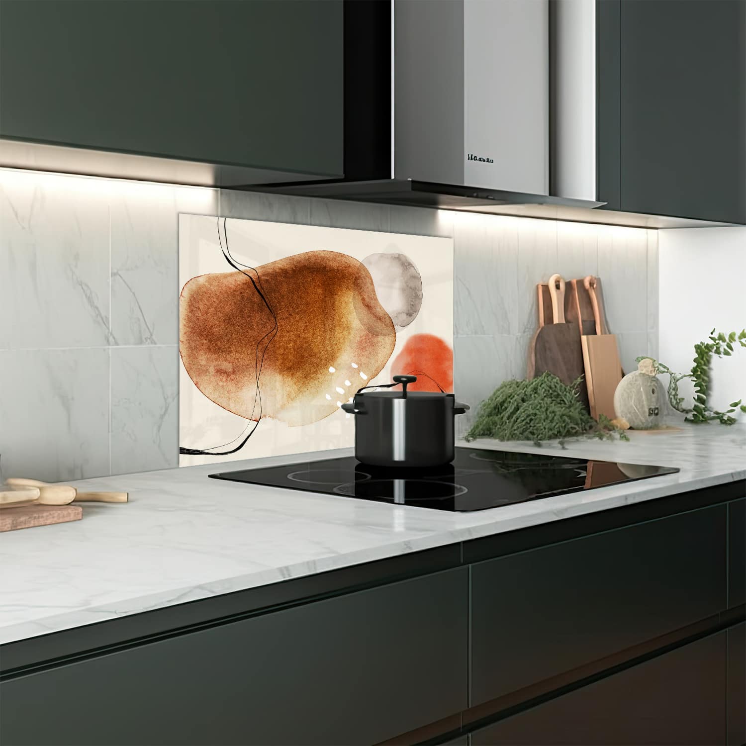 Eigen afmeting spatscherm-op-maat Keuken - Hittebestendig gehard glas - Rood Abstract Waterverf Ontwerp