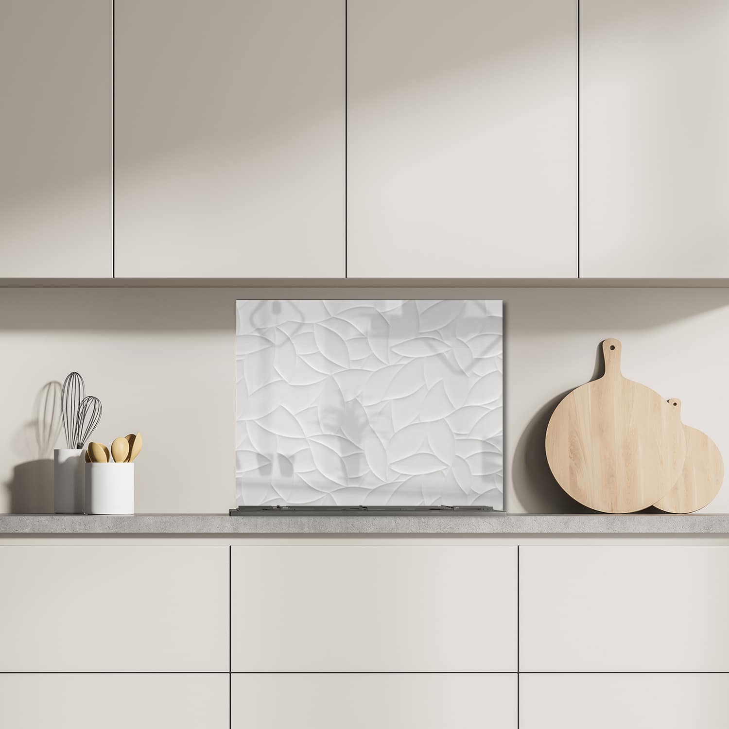 Eigen afmeting spatscherm-op-maat Keuken - Hittebestendig gehard glas - Blader Textuur op Tegels