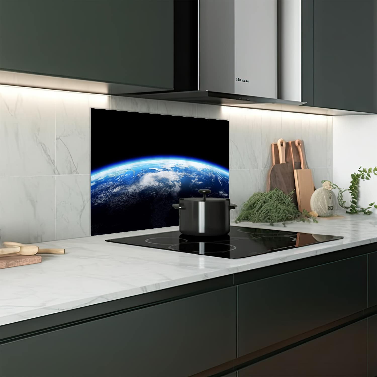 Eigen afmeting spatscherm-op-maat Keuken - Hittebestendig gehard glas - Planeet Aarde
