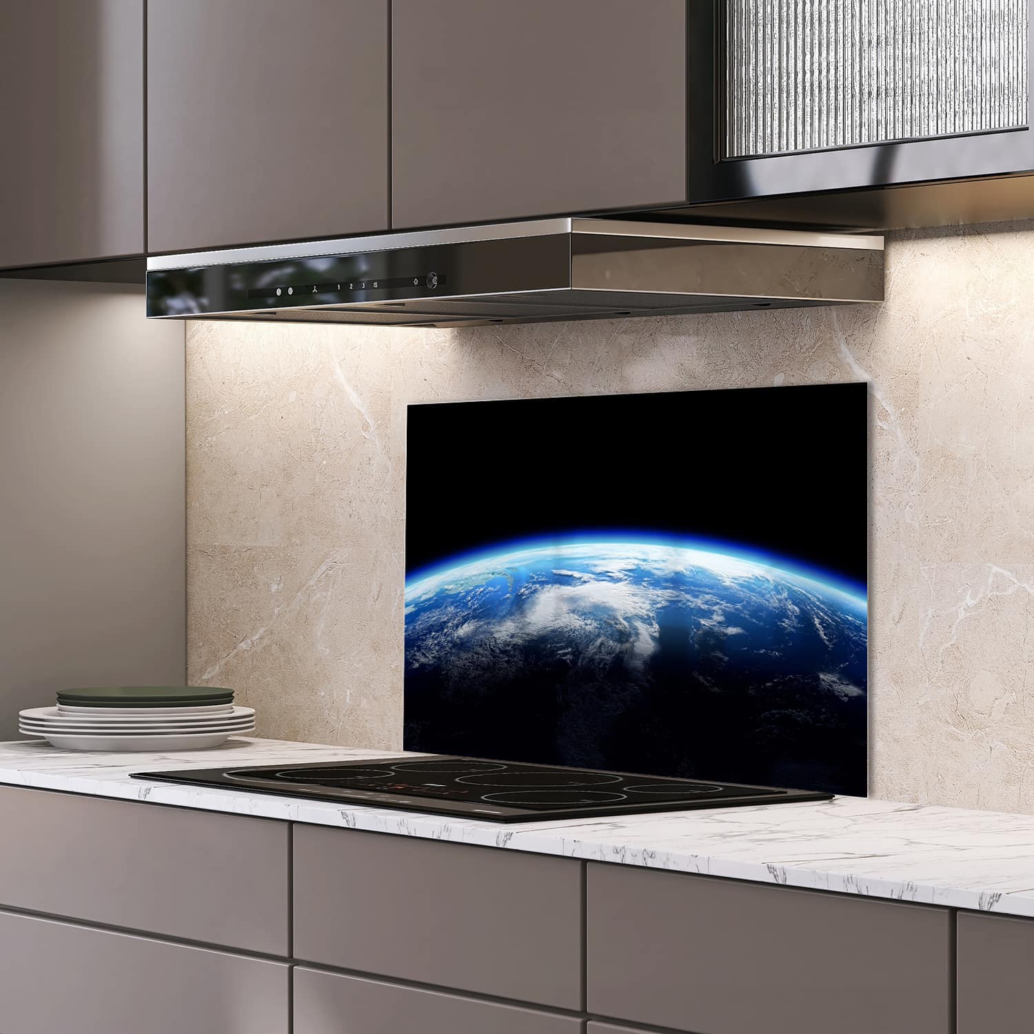 Eigen afmeting spatscherm-op-maat Keuken - Hittebestendig gehard glas - Planeet Aarde