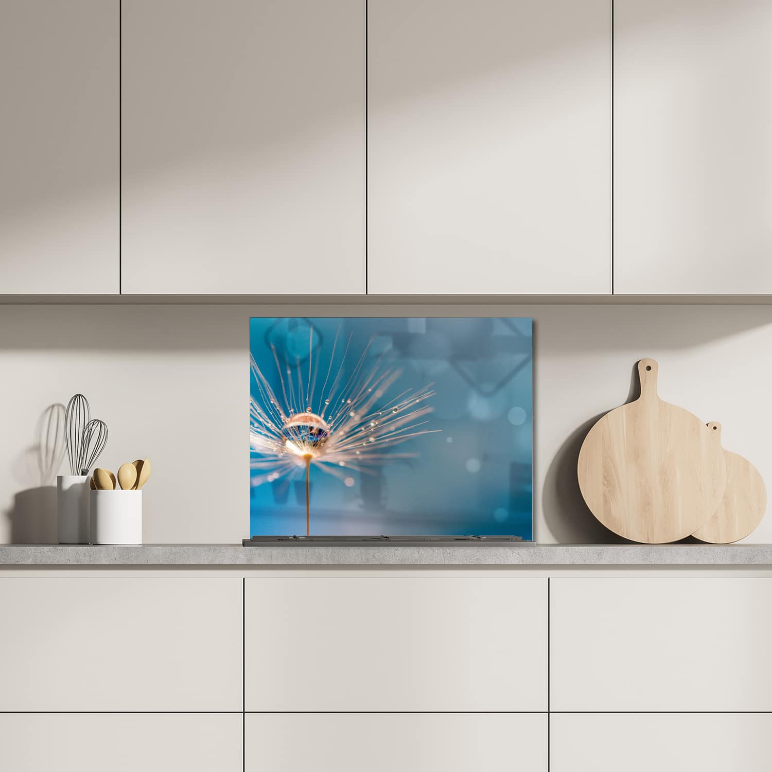 Eigen afmeting spatscherm-op-maat Keuken - Hittebestendig gehard glas - Natte Paardenbloem