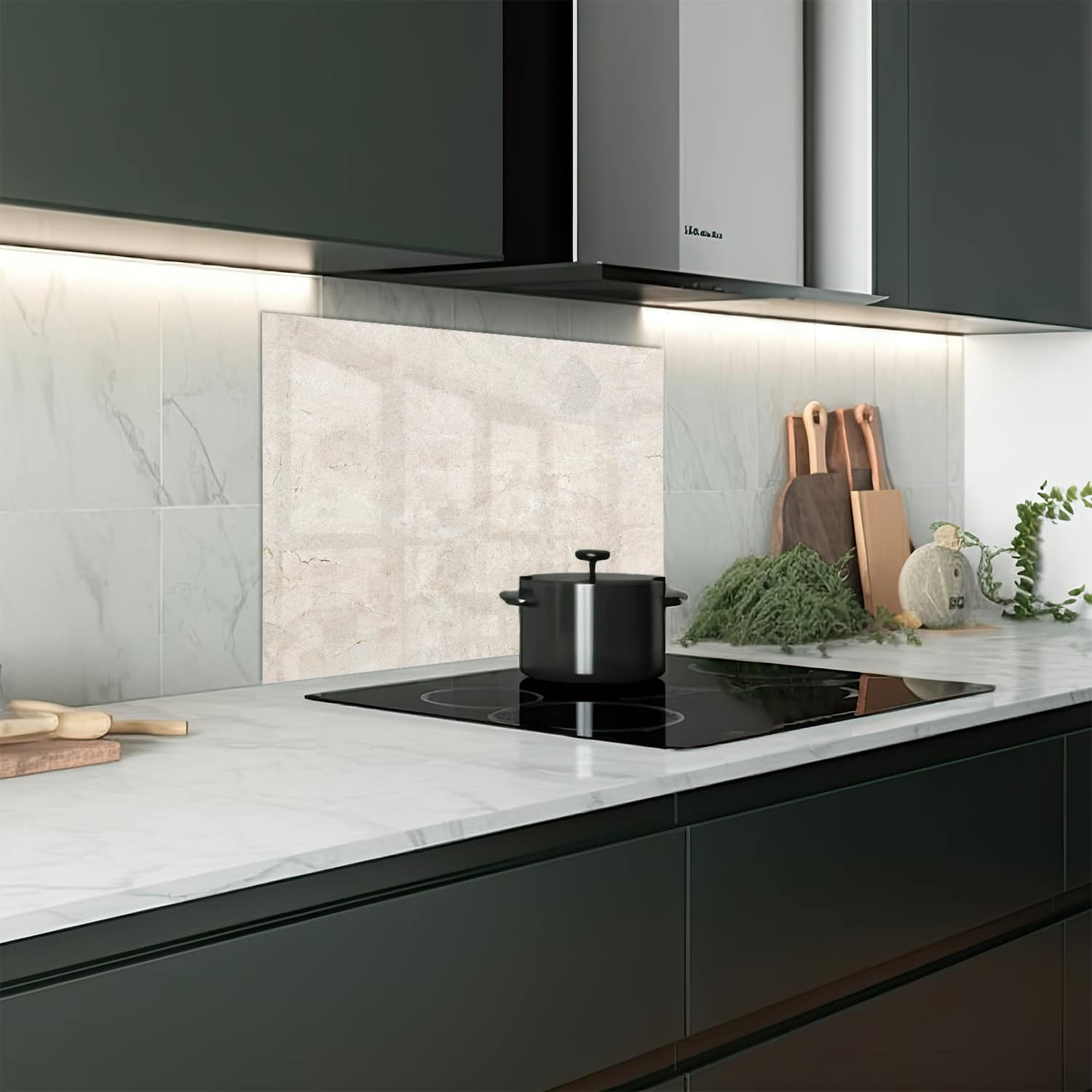 Eigen afmeting spatscherm-op-maat Keuken - Hittebestendig gehard glas - Marmer Textuur