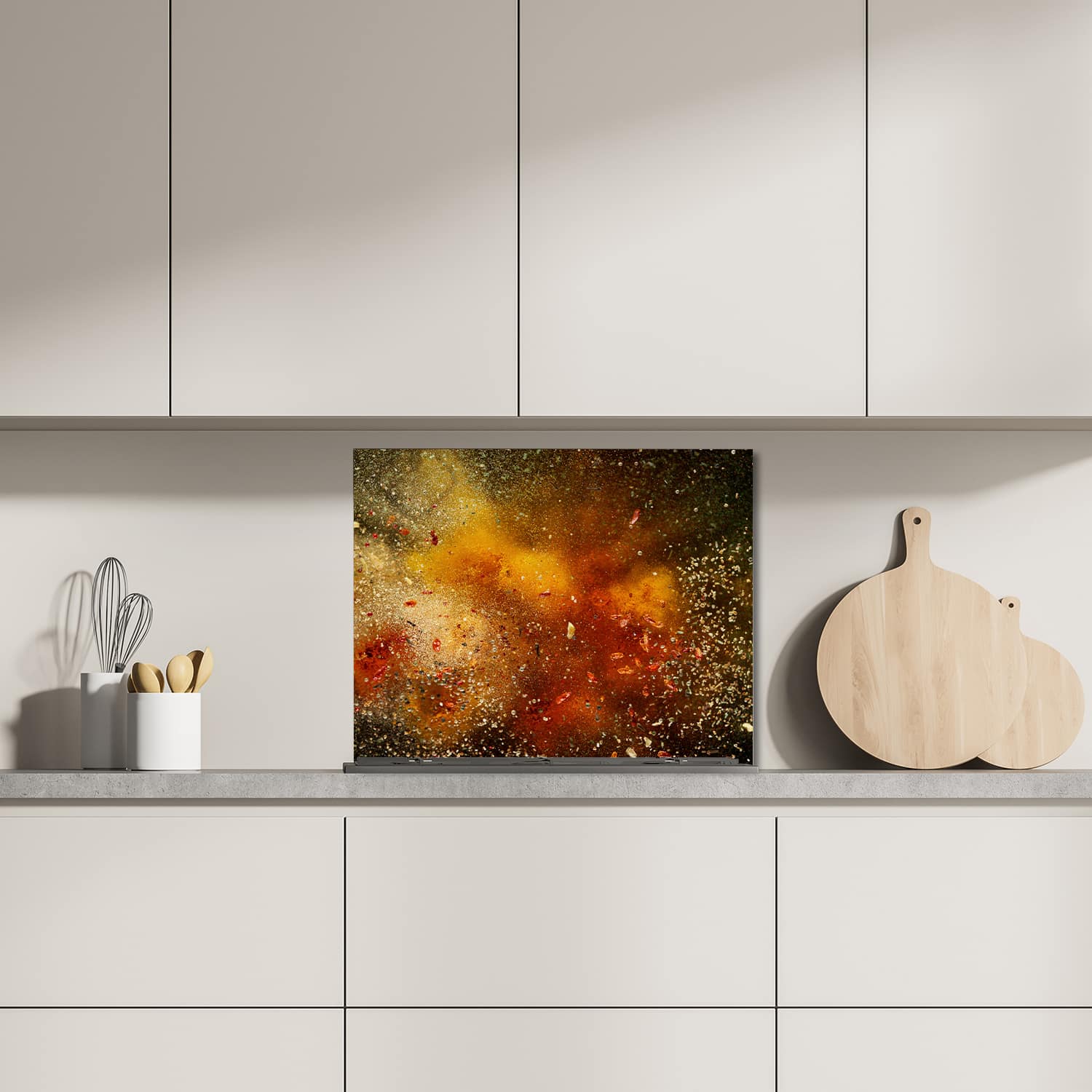 Eigen afmeting spatscherm-op-maat Keuken - Hittebestendig gehard glas - Kruidenexplosie