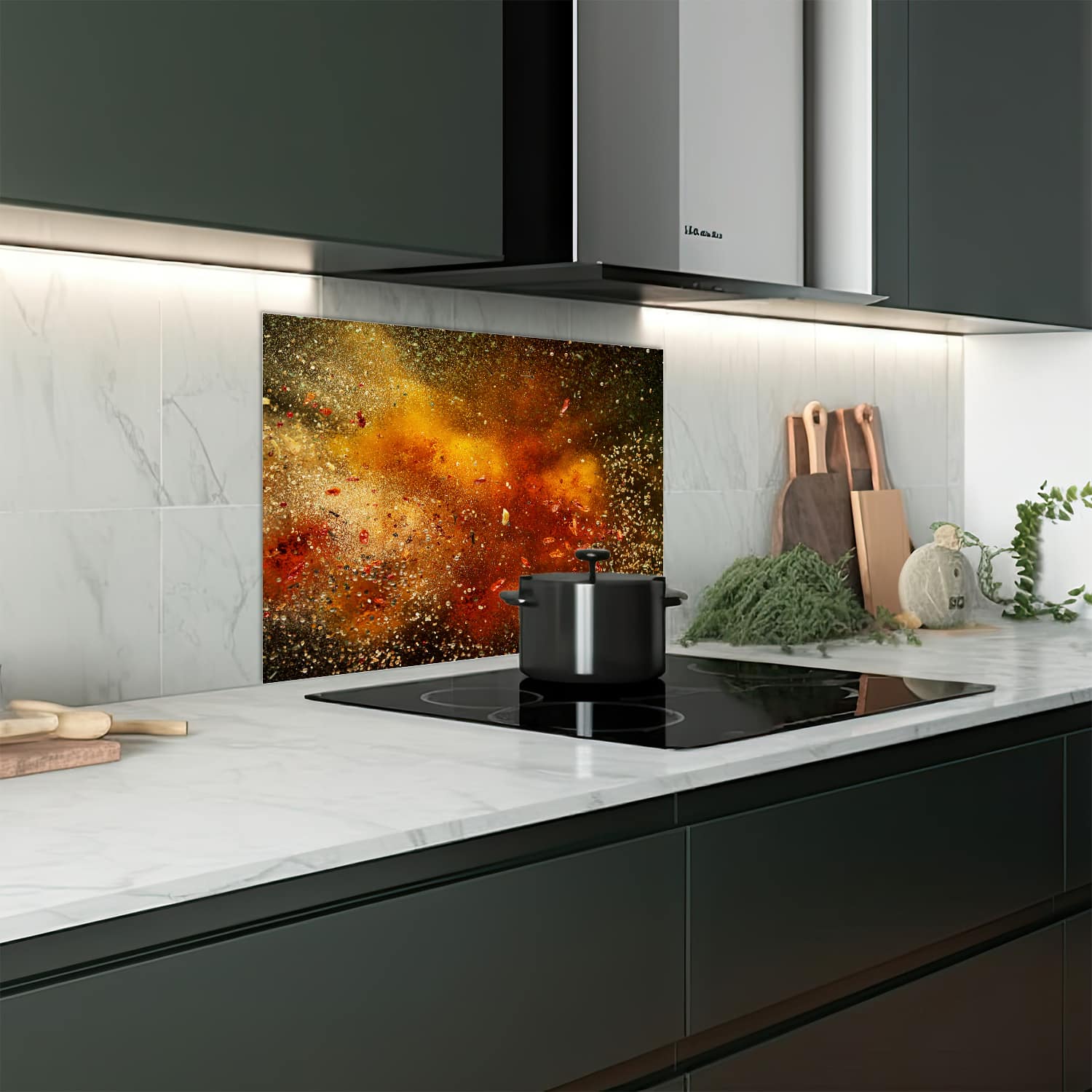 Eigen afmeting spatscherm-op-maat Keuken - Hittebestendig gehard glas - Kruidenexplosie