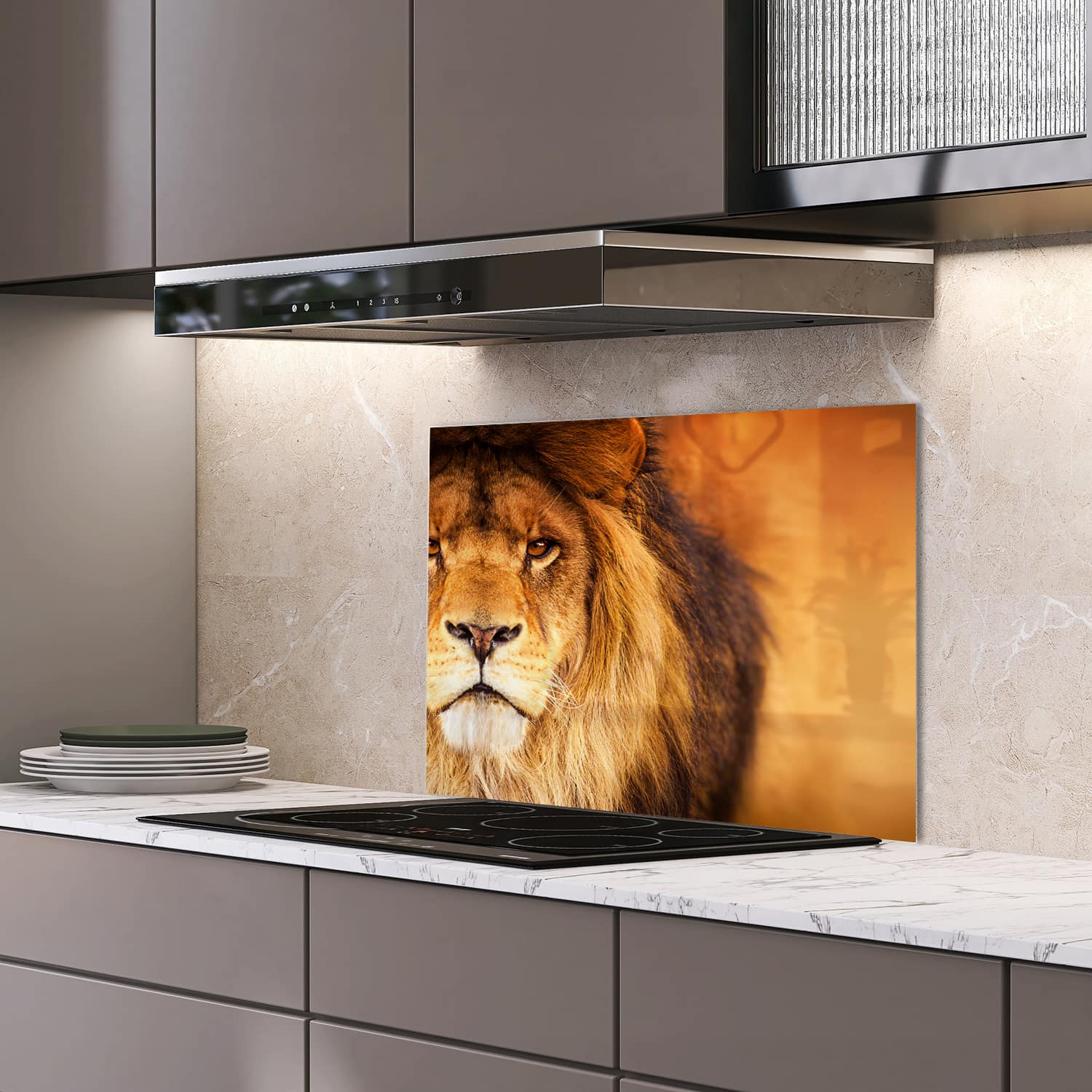 Eigen afmeting spatscherm-op-maat Keuken - Hittebestendig gehard glas - Afrikaanse Leeuw