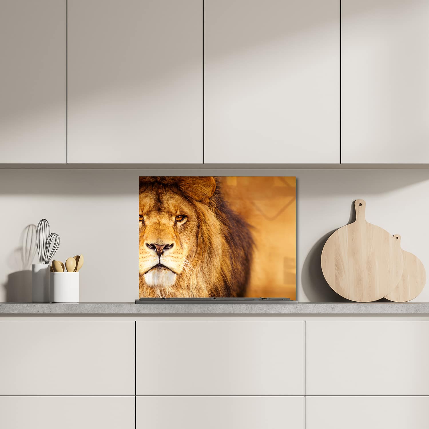 Eigen afmeting spatscherm-op-maat Keuken - Hittebestendig gehard glas - Afrikaanse Leeuw