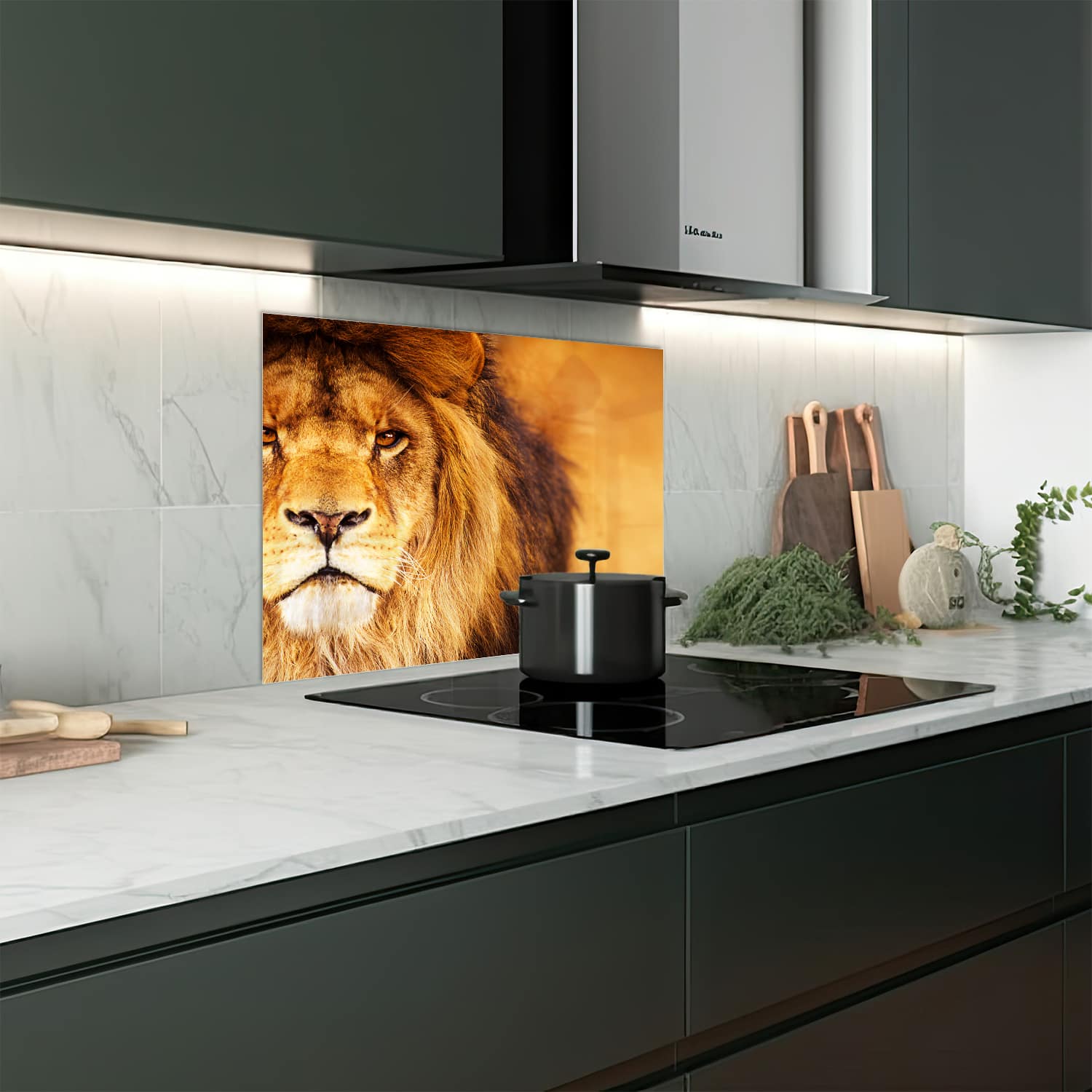 Eigen afmeting spatscherm-op-maat Keuken - Hittebestendig gehard glas - Afrikaanse Leeuw