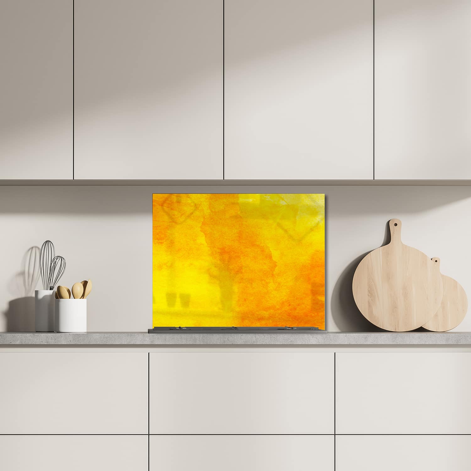 Eigen afmeting spatscherm-op-maat Keuken - Hittebestendig gehard glas - Oranje-Gele Waterverf