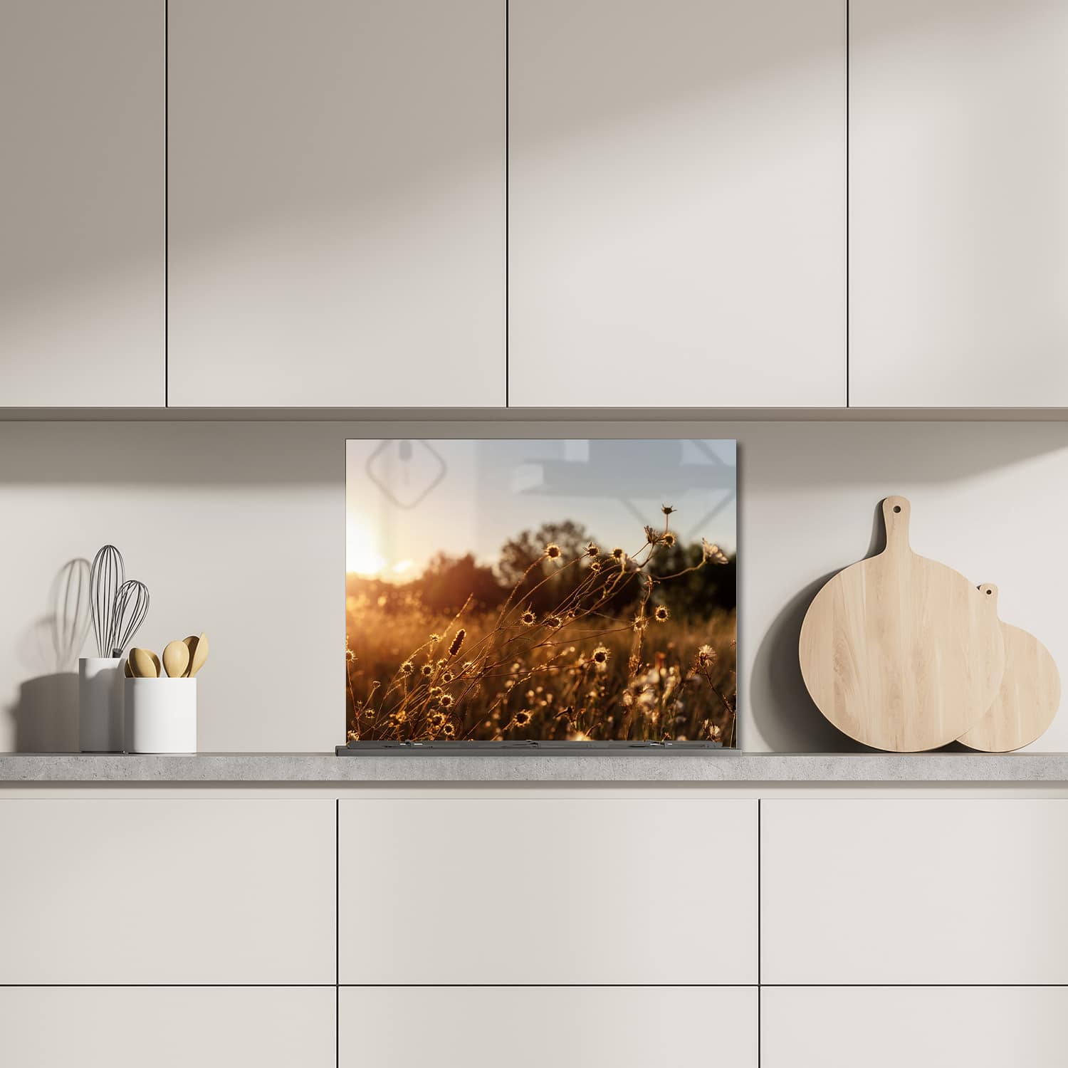 Eigen afmeting spatscherm-op-maat Keuken - Hittebestendig gehard glas - Zonsondergang in de Weide