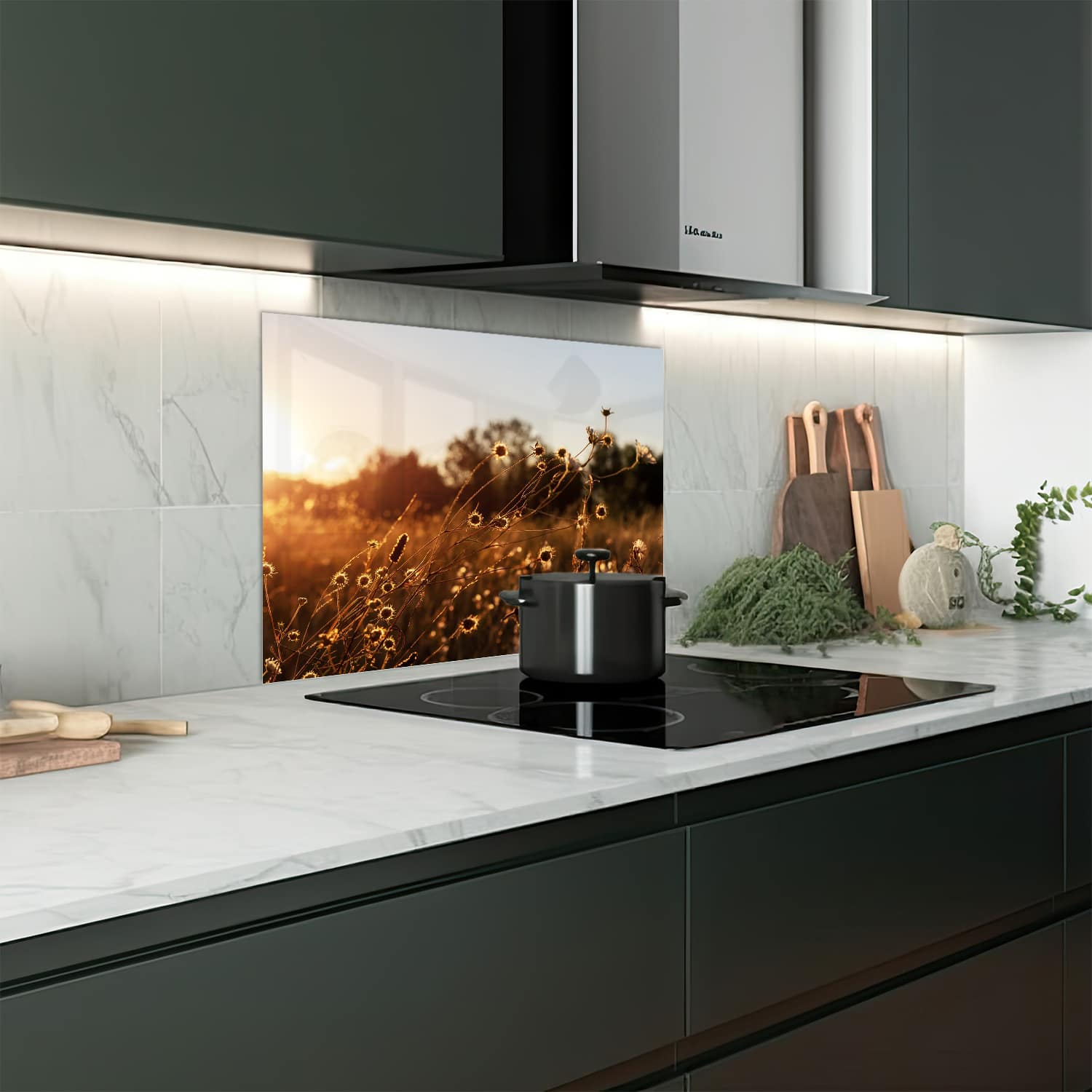 Eigen afmeting spatscherm-op-maat Keuken - Hittebestendig gehard glas - Zonsondergang in de Weide