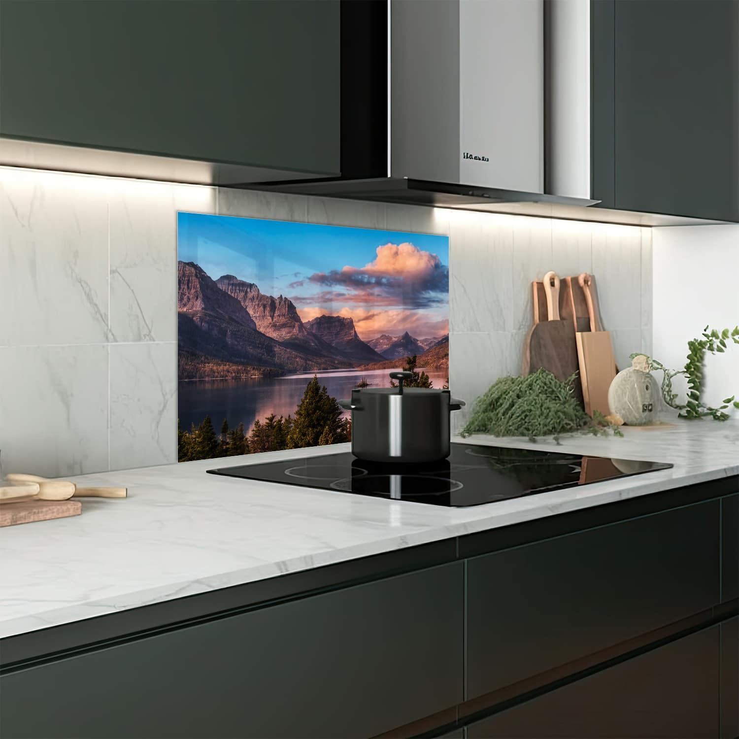 Eigen afmeting spatscherm-op-maat Keuken - Hittebestendig gehard glas - Meer bij Rocky Mountains